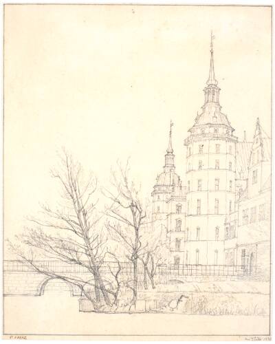 Frederiksborg slot. Parti ved møntbroen