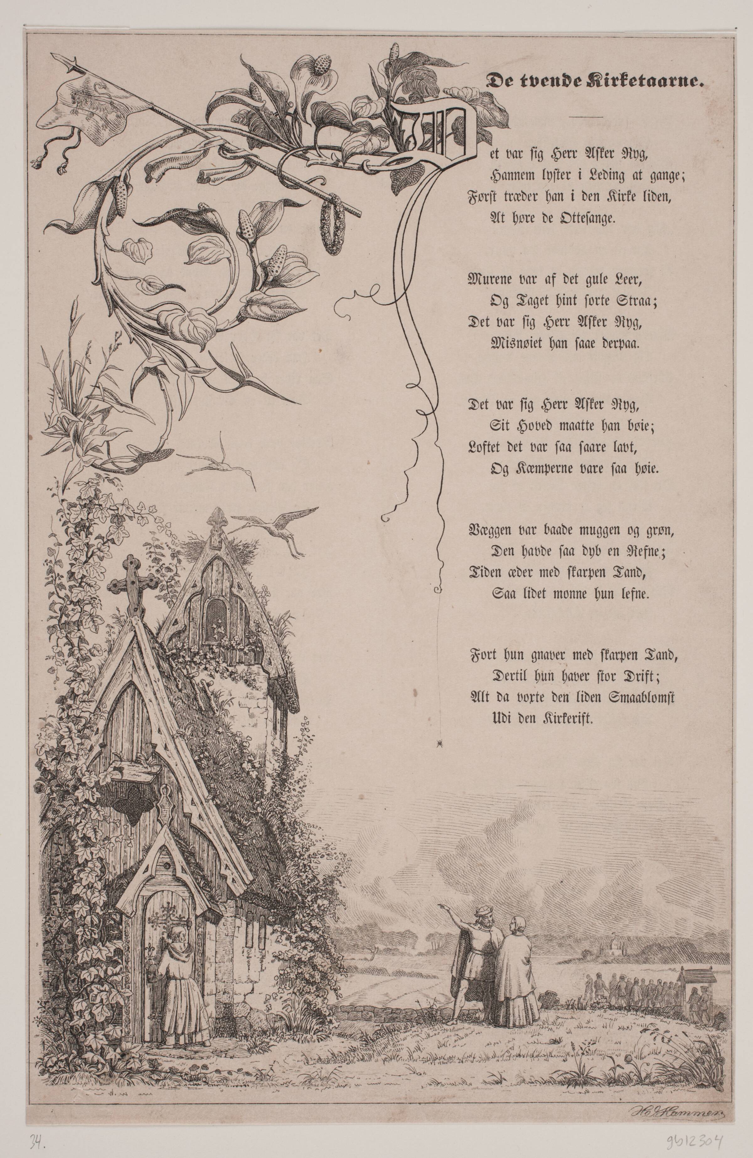 Illustration til "De Tvende Kirketaarne", digt af A. Oehlenschläger, H.J. Hammer, 1815-1882