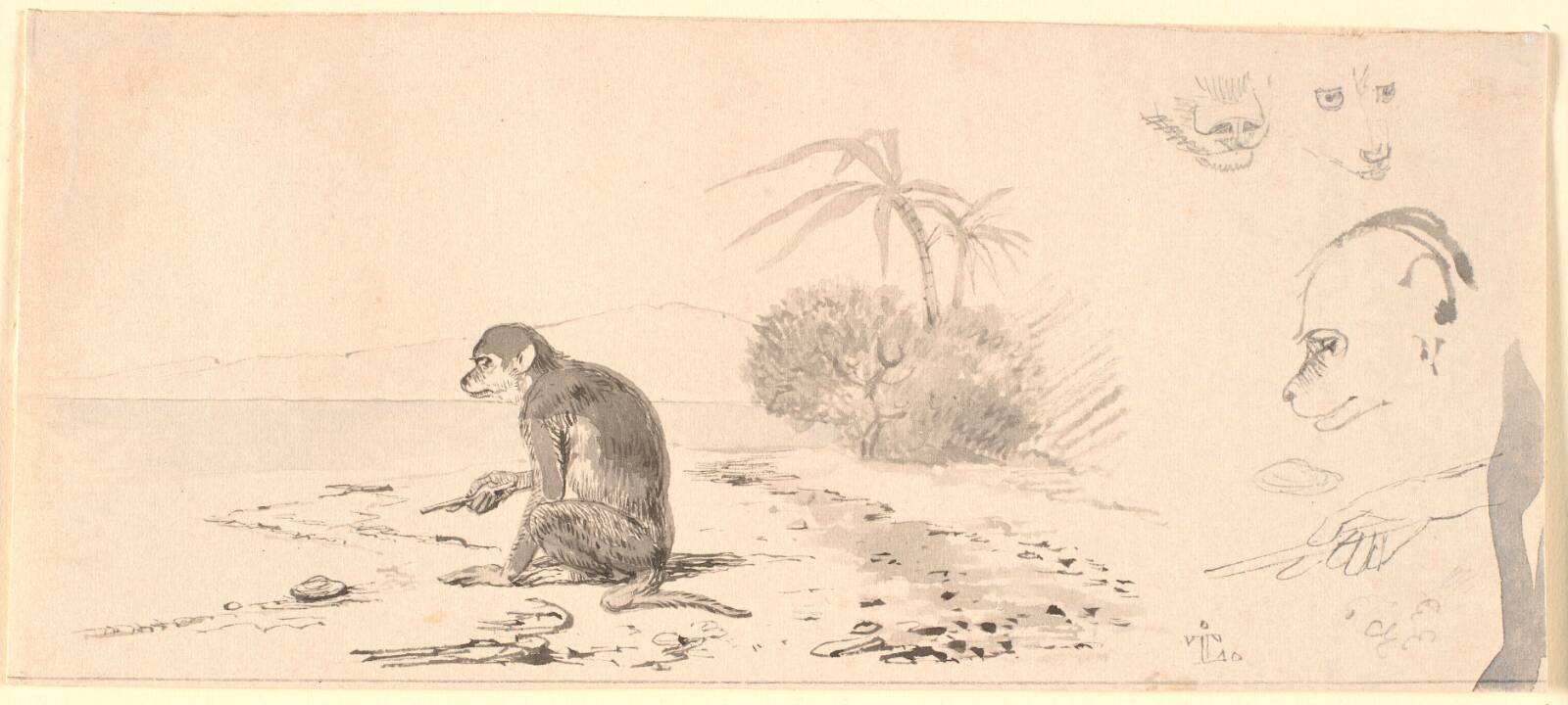 Abekatten. T.h. studier af abeho-veder m.m., Johan Thomas Lundbye, 1843