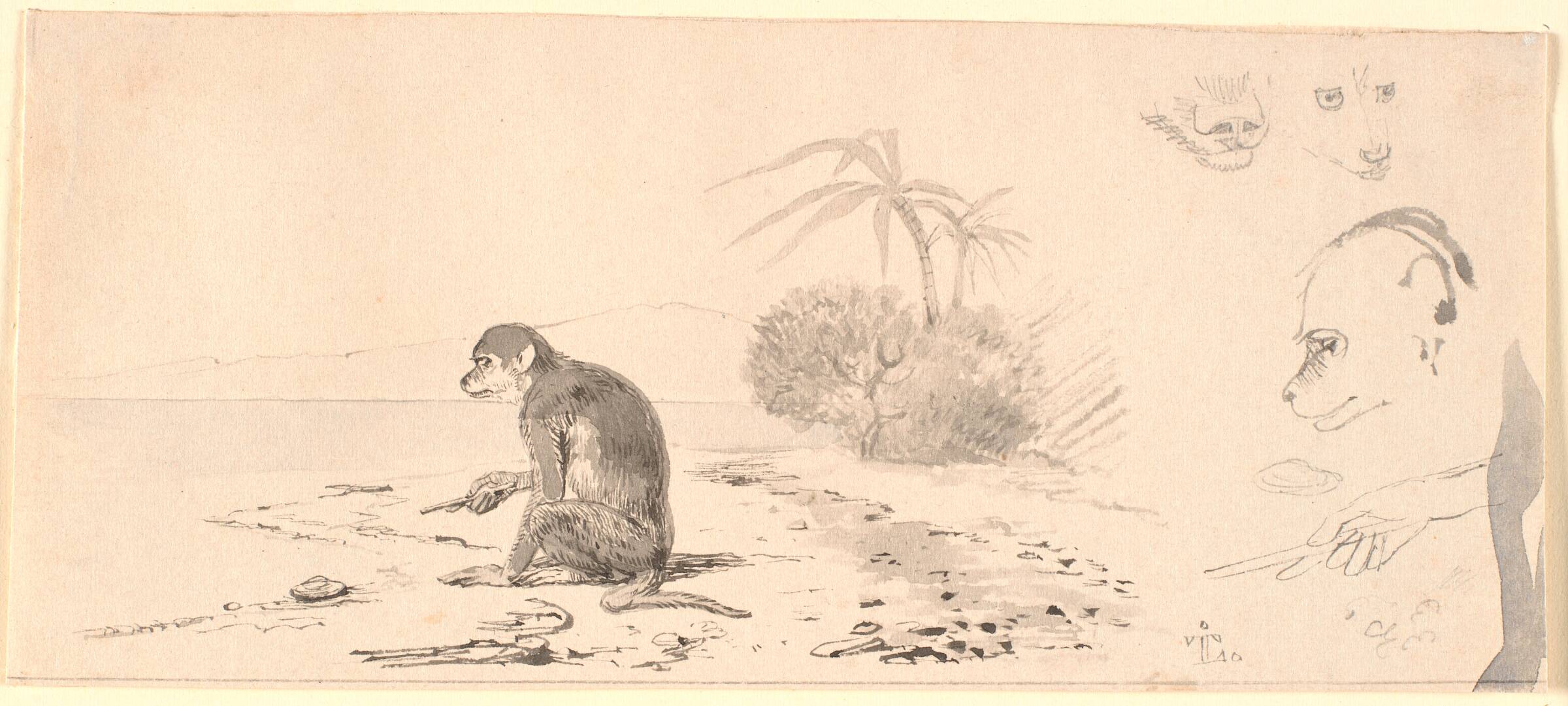 Abekatten. T.h. studier af abeho-veder m.m., Johan Thomas Lundbye, 1843