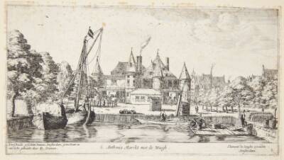 Sint Antoniesmarkt med vejerboden. Titelblad til "Udsigter i Amsterdam"