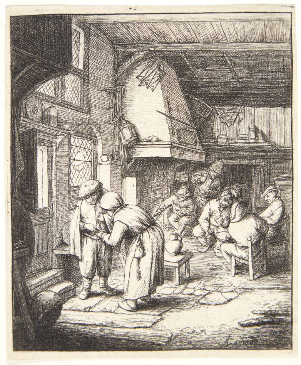 Krostue med bonde, der betaler sin regning, Adriaen van Ostade, 1646