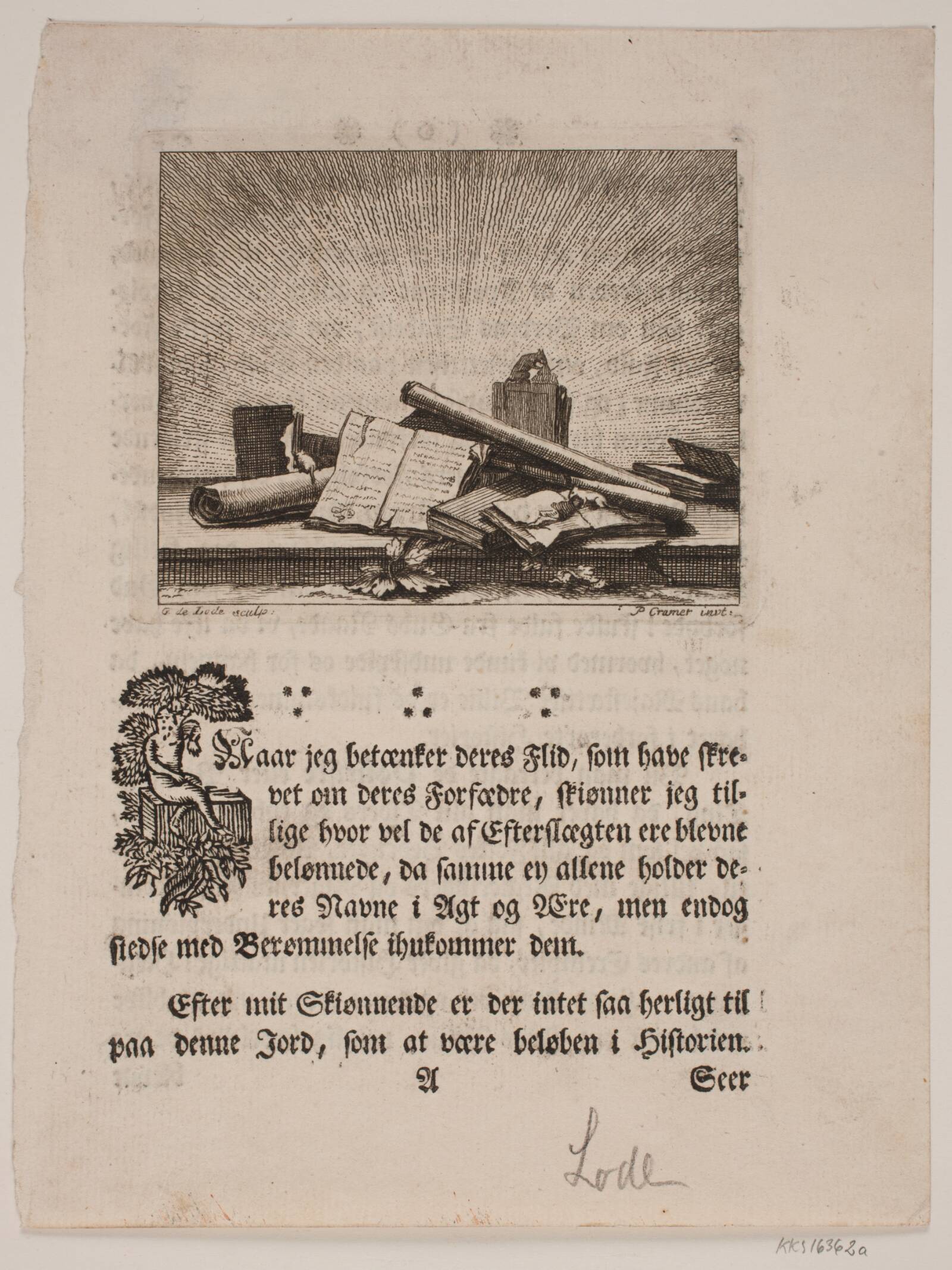 Vignet med bøger, Gustav de Lode, 1752