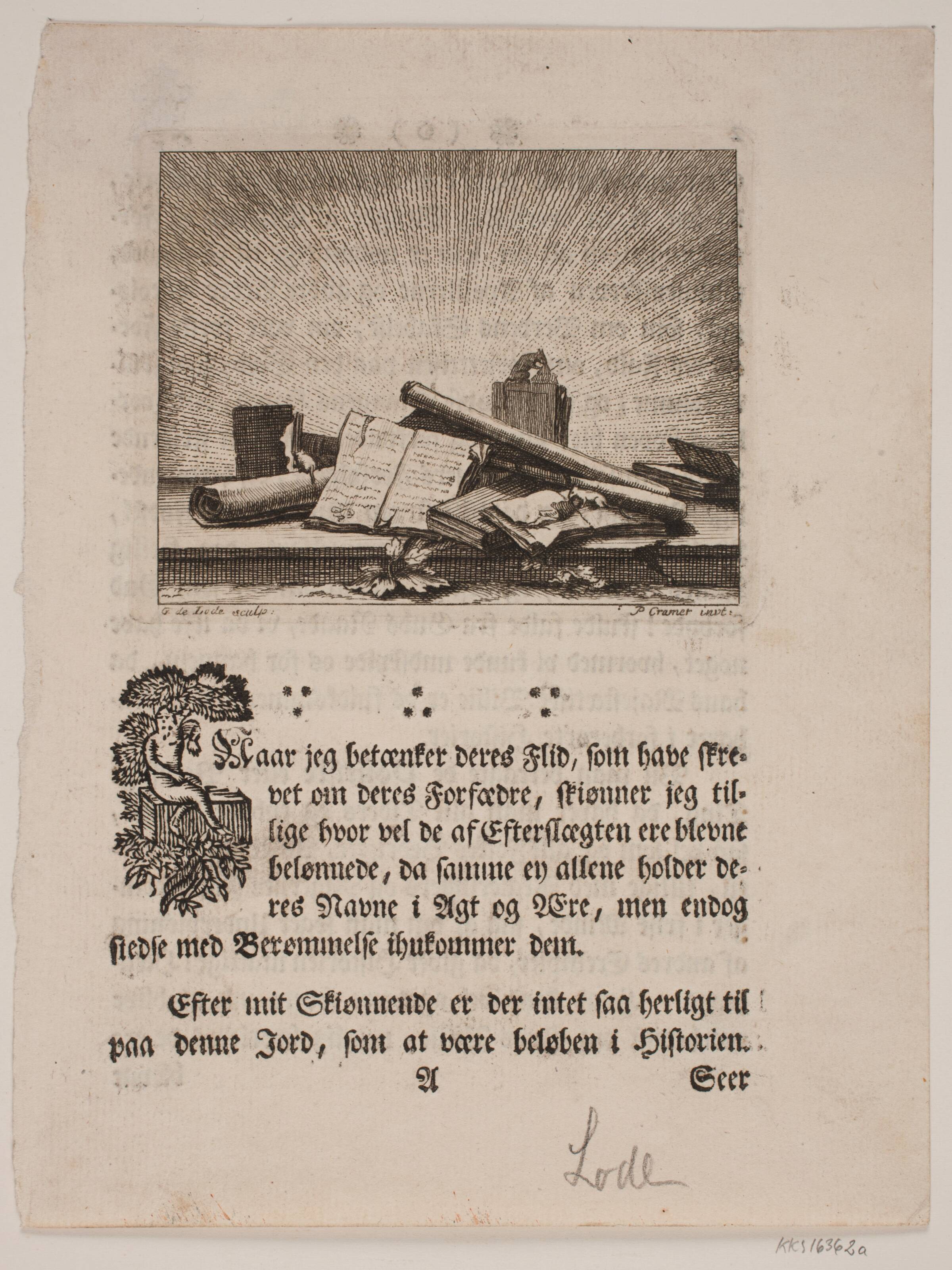 Vignet med bøger, Gustav de Lode, 1752