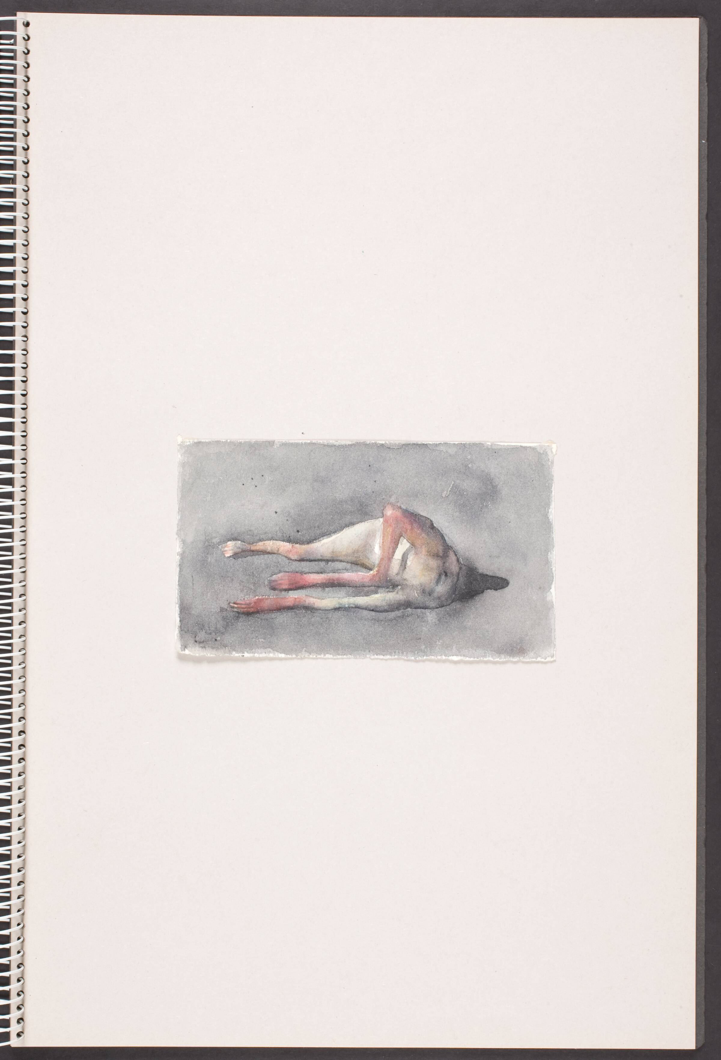 Liggende, antropomorf figur med to arme og ét ben, Michael Kvium, 1991-1993
