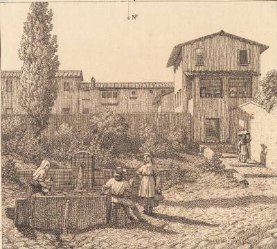 Parti af en italiensk landsby. Illustration til "Linearperspectiven", Tavle VI