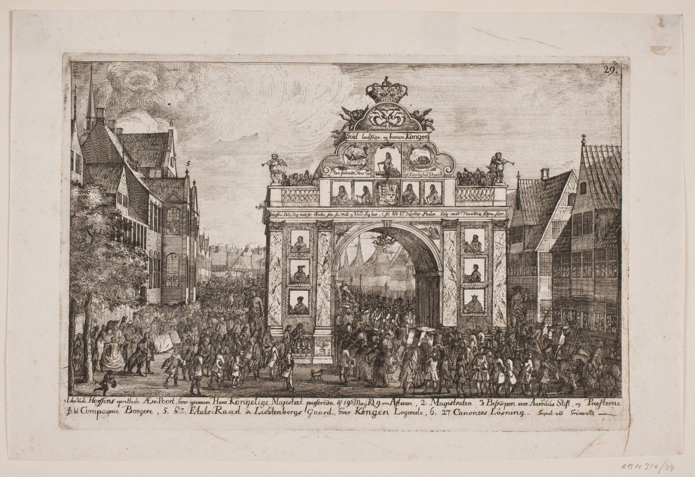 Frederik V's passerer æresporten i Horsens, Poul Isac Grønvold, 1749
