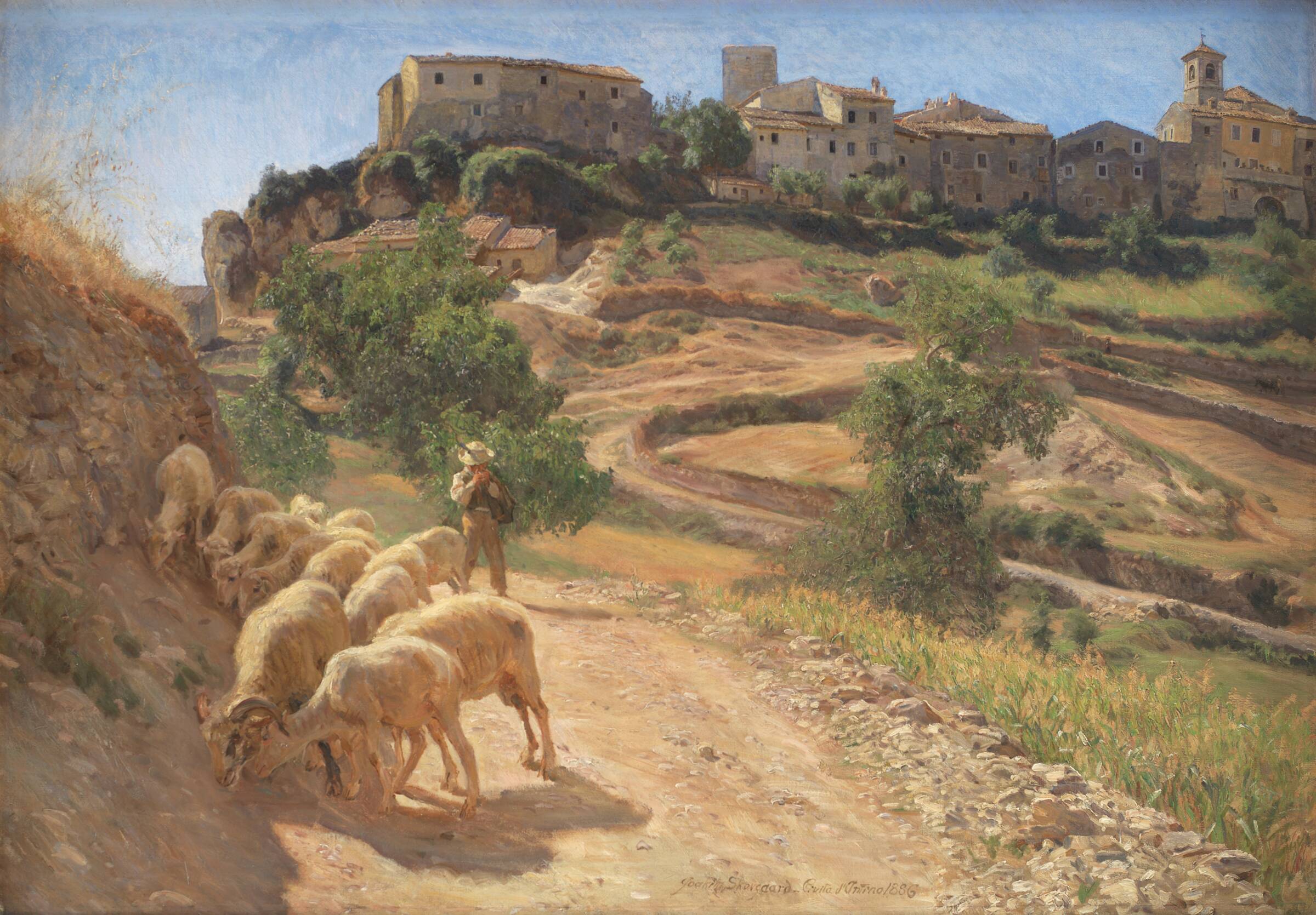 En hyrdedreng med sine får ved Cività d'Antino, Joakim Skovgaard, 1886