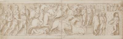 Romerske bueskytter(?), romersk angreb; Marcus Aurelius taler til sin garde; Marcus Aurelius modtager et varsel