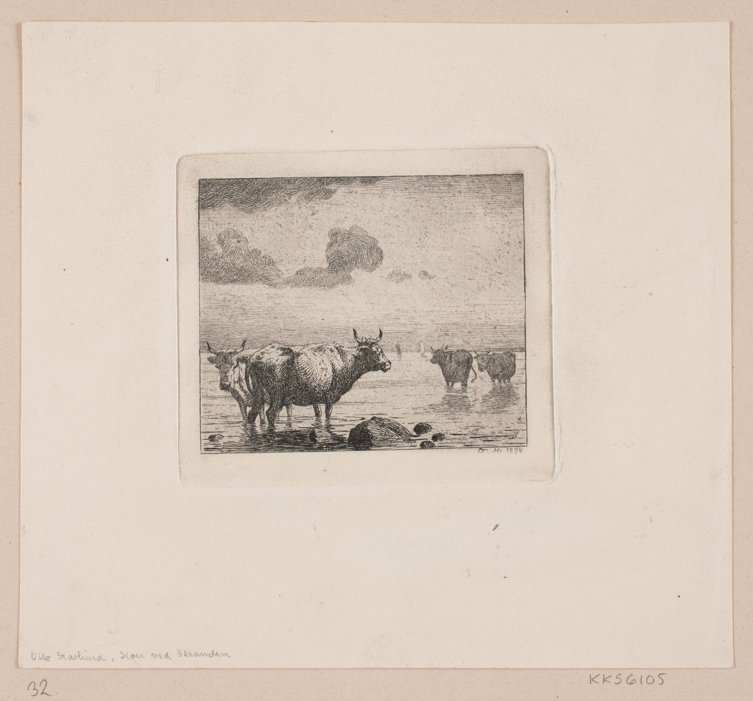 Køer ved stranden, Otto Haslund, 1874