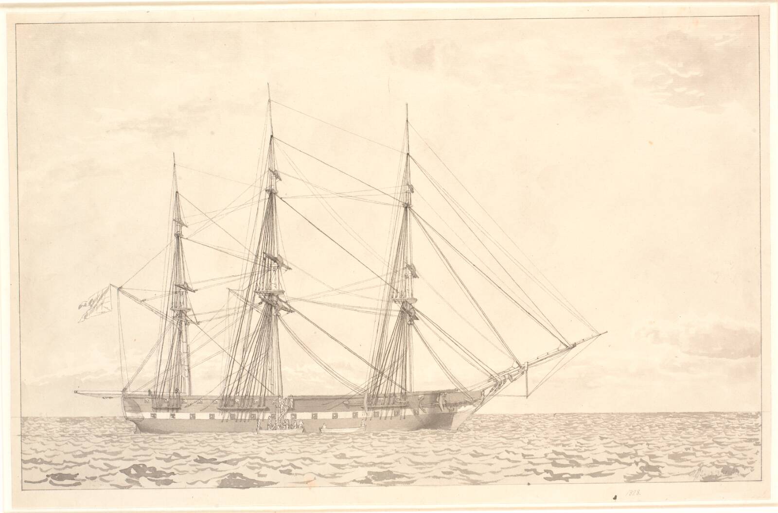 Fregatten Freia til ankers., C.W. Eckersberg, 1828
