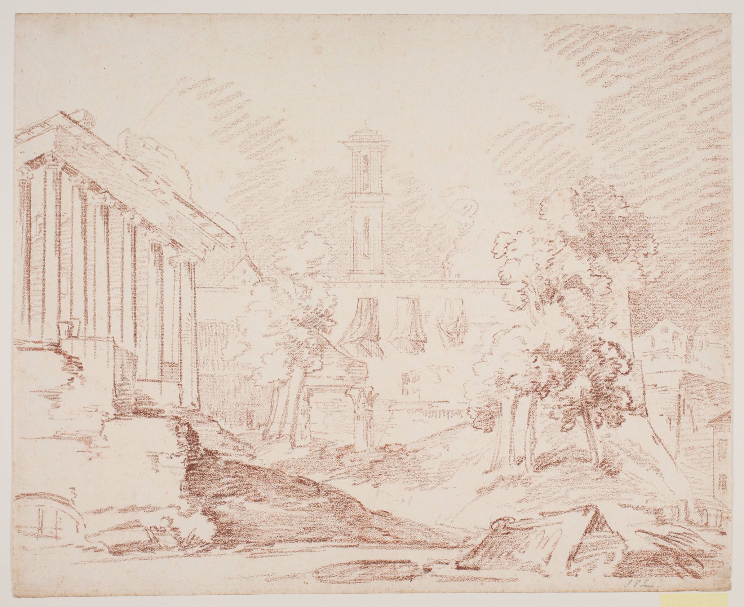 Italiensk prospekt med tempel og kirke, Jens Petersen Lund, 1730-1793