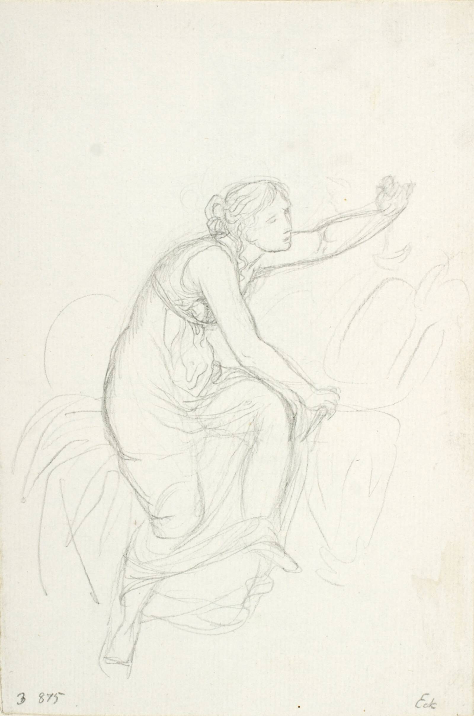 Psyche betragter den sovende Amor, studie til Psyche, C.W. Eckersberg, 1806-1810