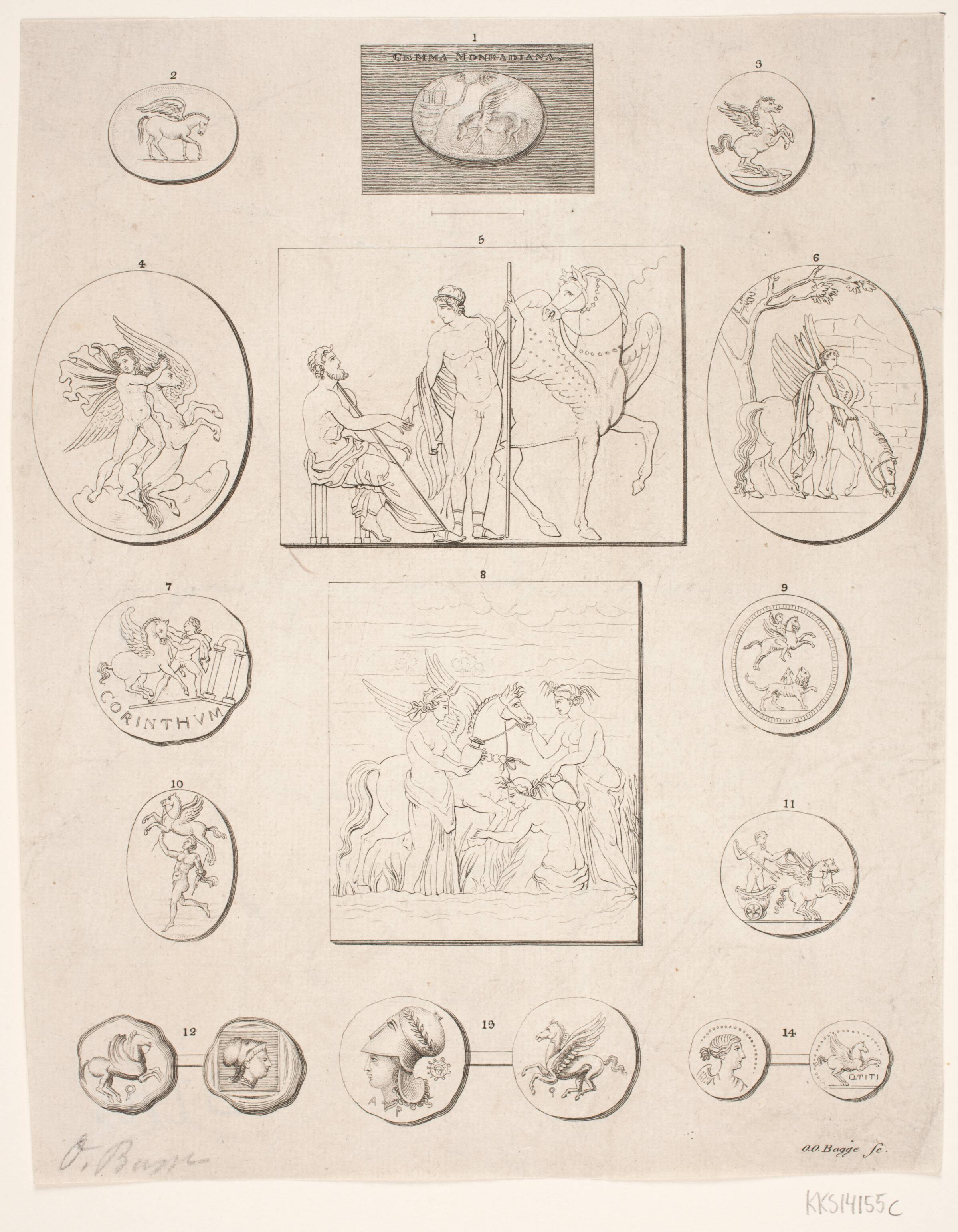 Illustrationstavle med antike mønster og relieffer, Oluf Olufsen Bagge, 1780-1836