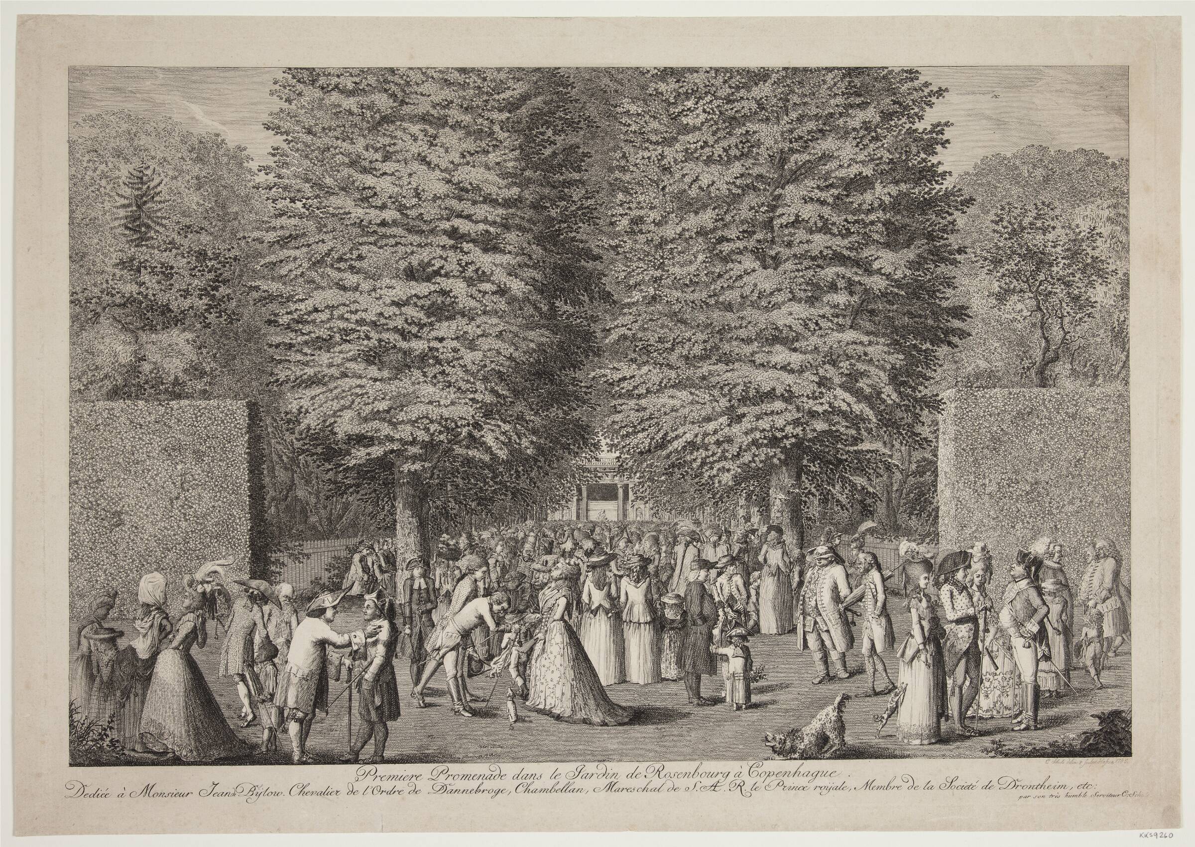 Premiere promenade dans le Jardin de Rosenburg à Copenhauge, Georg Christian Schule, 1785