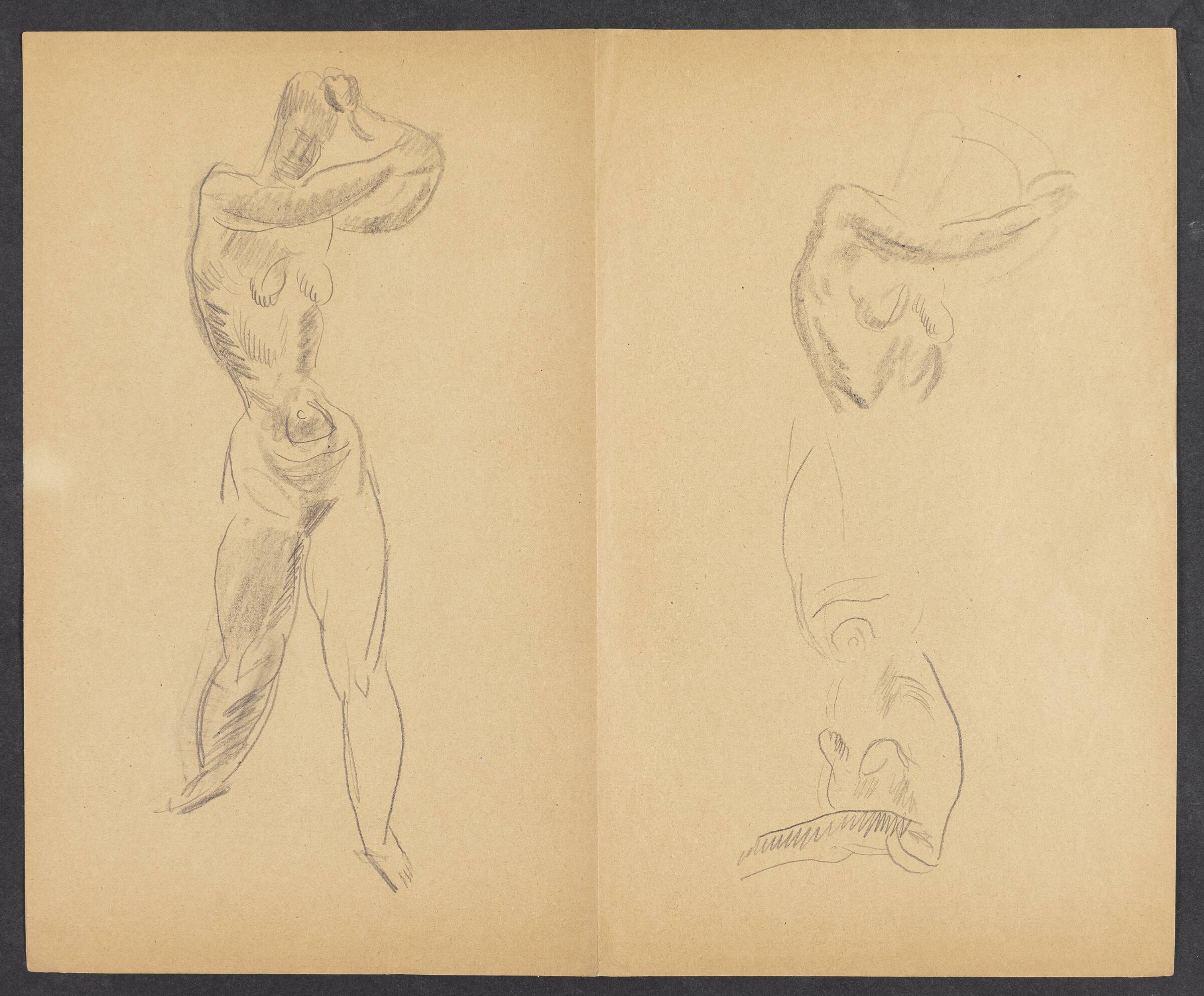 Udrevet blad fra skitsebog med to modelstudier, Astrid Holm, 1876-1937