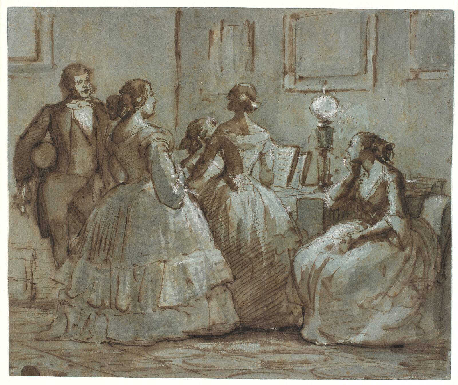 Københavnsk selskabsscene, der musiceres, by Wilhelm Marstrand, 1810-1873