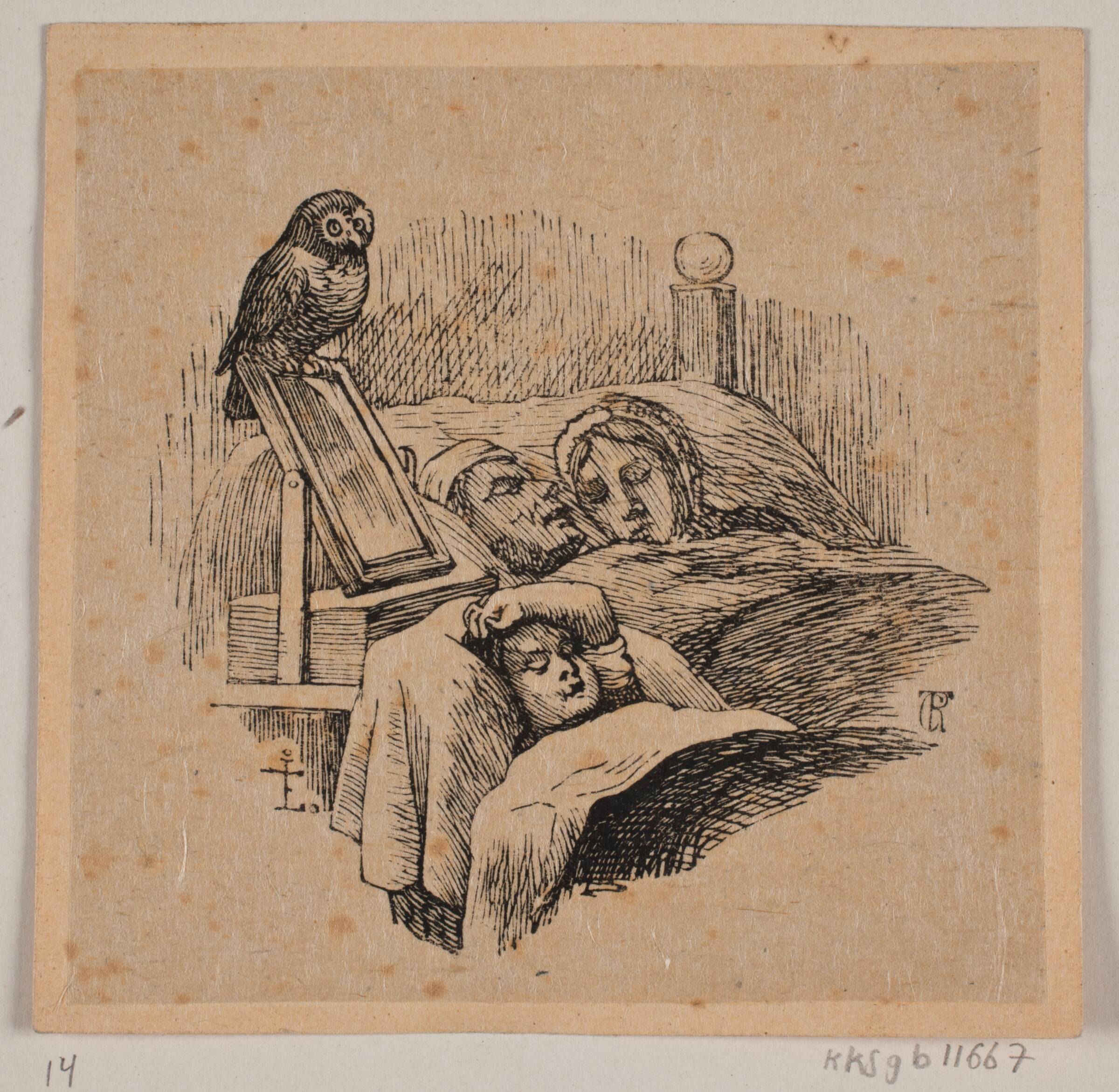 Til Uglspil som barn, sovende i sin vugge, Carl Peter Theodor Rothweiler, 1841