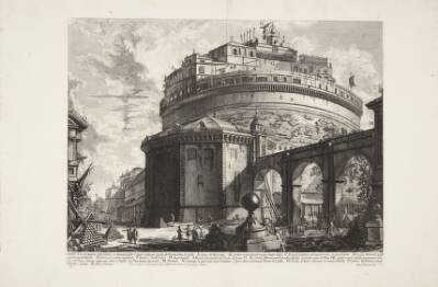Bagsiden af Castel Sant' Angelo (Hadrians mausoleum), i forgrunden stabler af kanonkugler