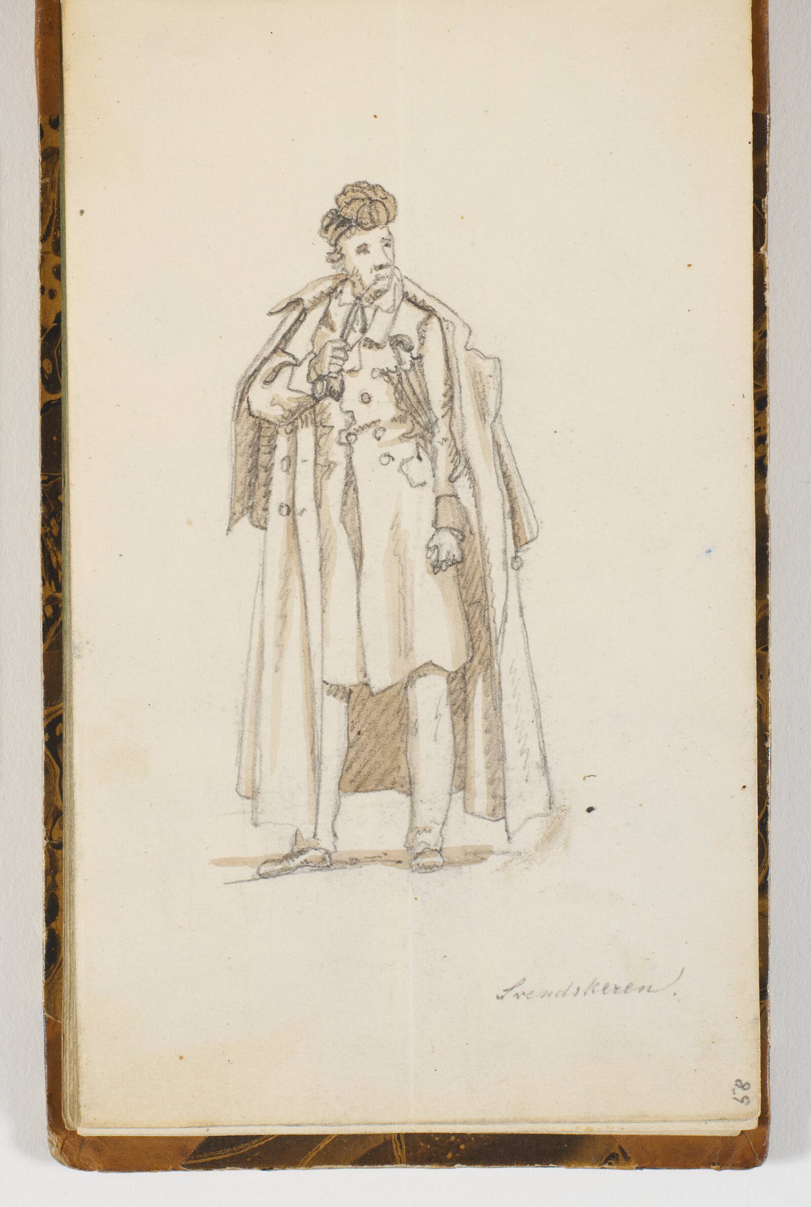 Stående mand med kappe og pibe, Martinus Rørbye, 1833