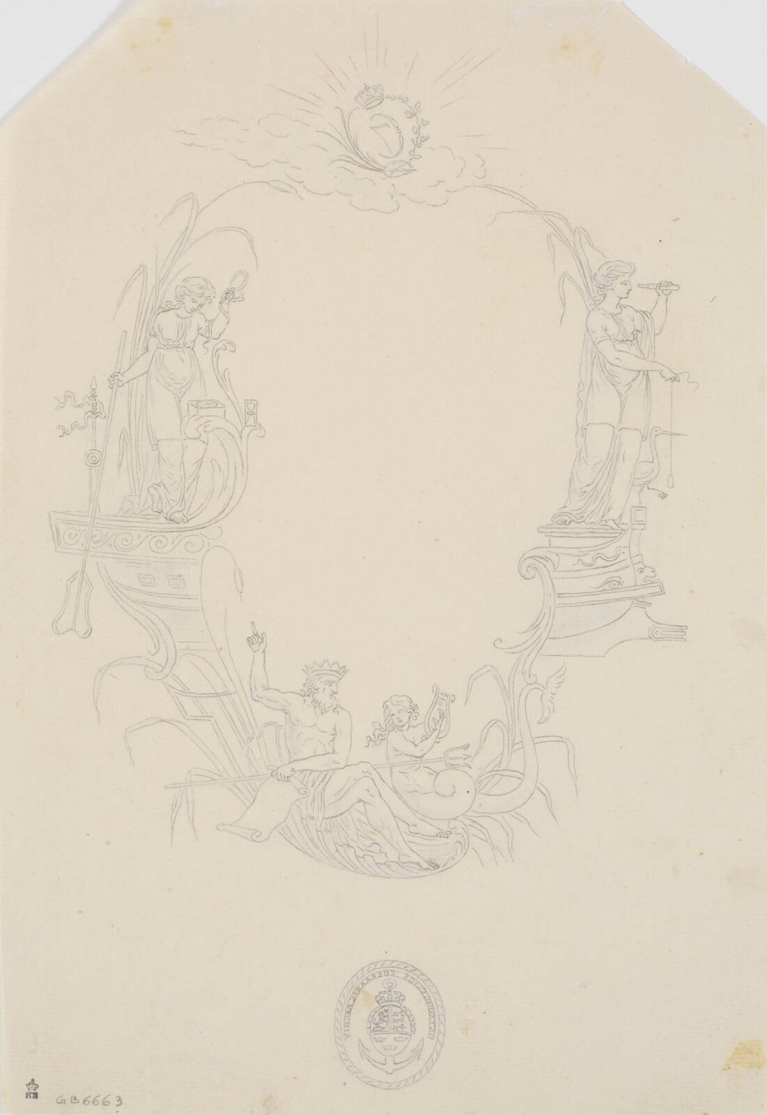 Titelvignet til et søkort: "Pass Kaart over Kattegatet", by J.F. Clemens, 1799