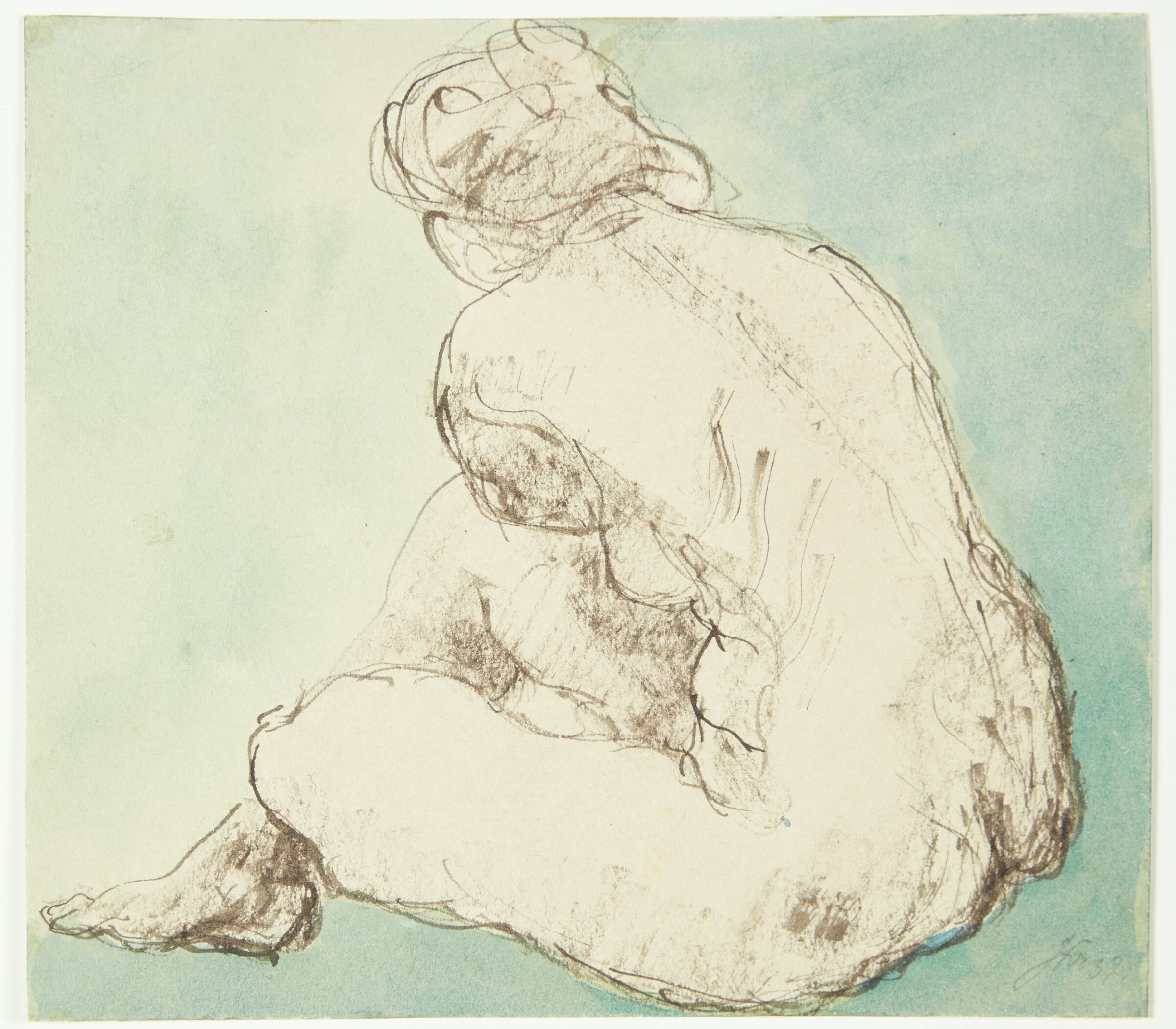 Siddende kvindelig model, set fra ryggen, Johannes Frederiksen, 1937