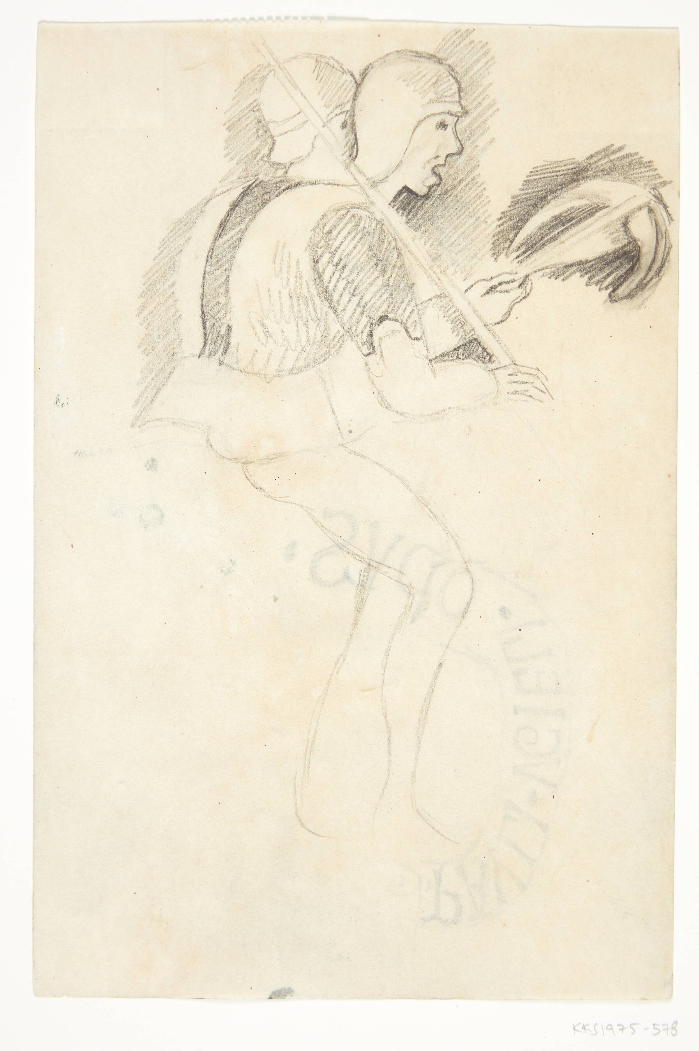 To krigere med lanse og armbrøst. Kompositionsskitse til P. Uccellos "La Battaglia", William Scharff, 1901-1959