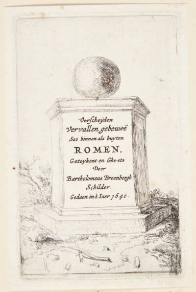 Sokkel med en kugle. Titelblad til "Romerske ruiner"