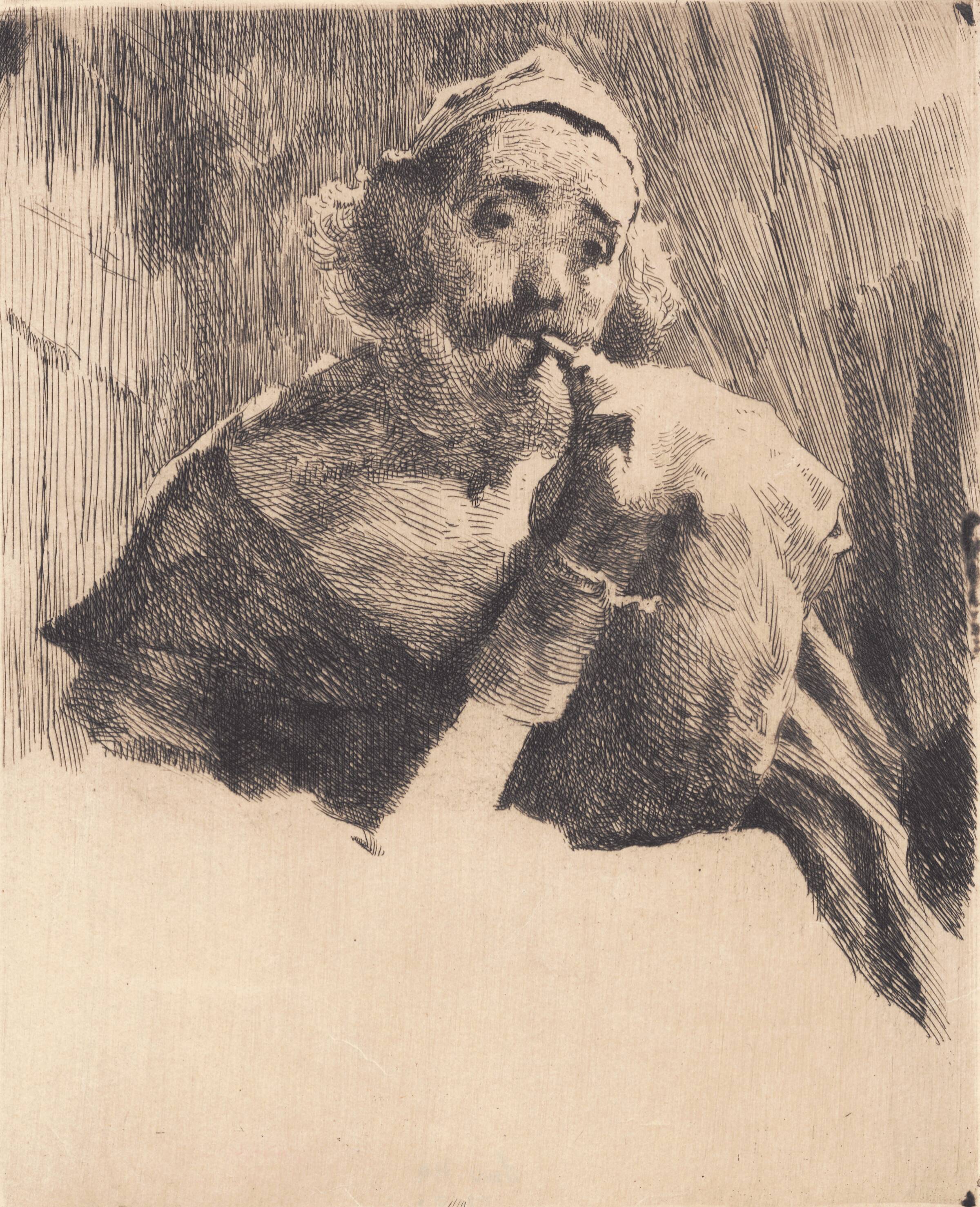 Sækkepibespillende gammel hyrde, Frans Schwartz, 1865-1917