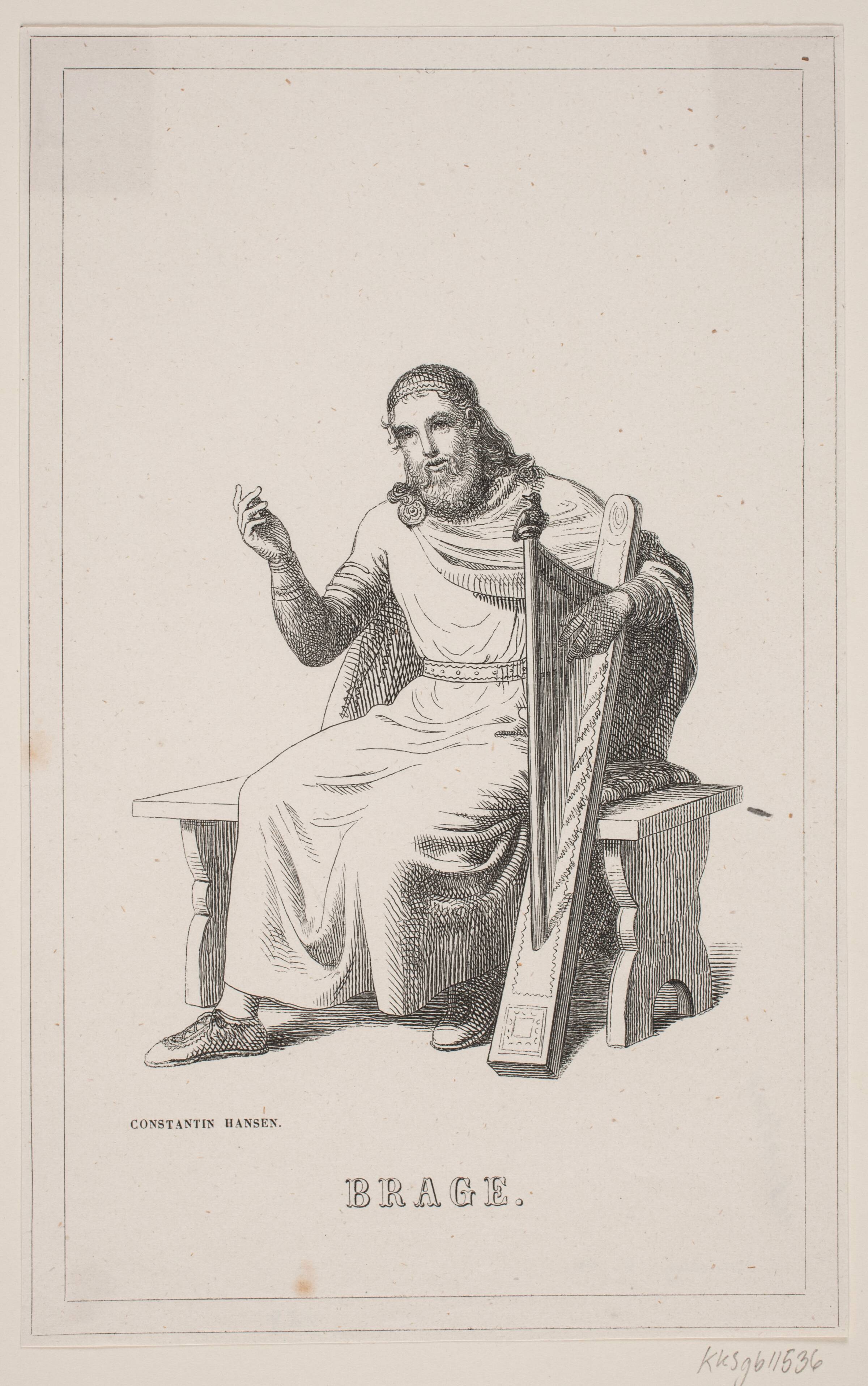 Brage. Illustration til Fabricius' Danmarks historie 1, 128., H.C. Henneberg, 1854