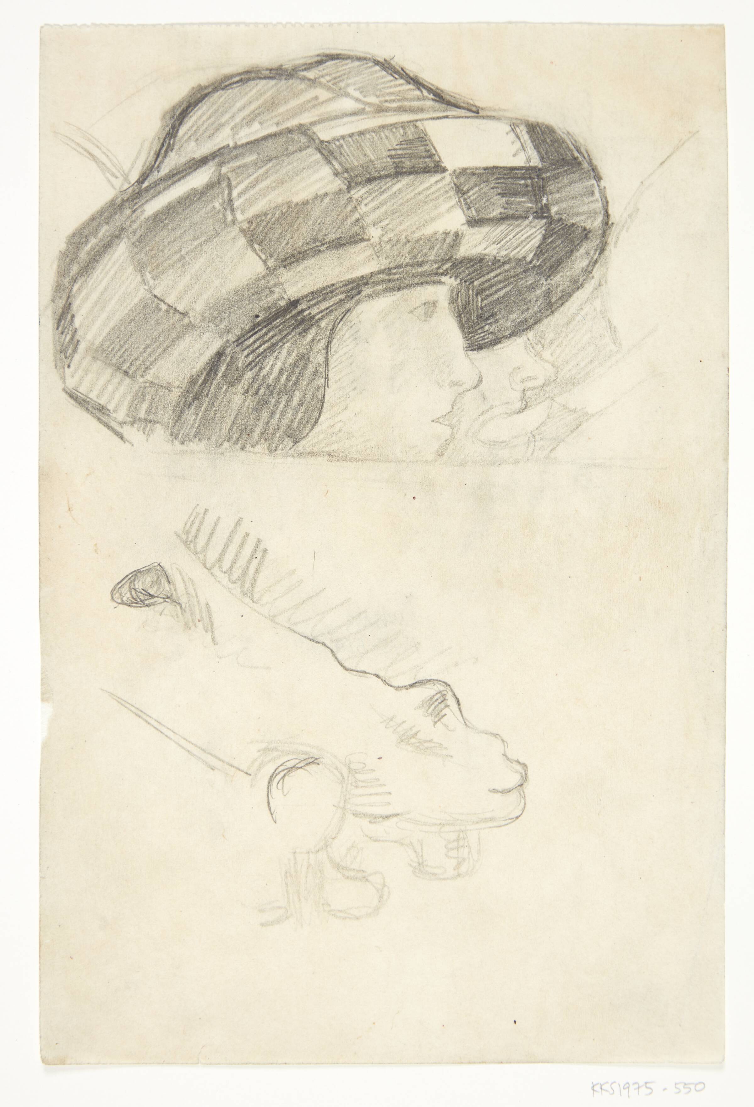 Mandshoved med "mazzocchio" og hestehoved. Kompositionsskitse til P. Uccellos "La Battaglia", William Scharff, 1901-1959