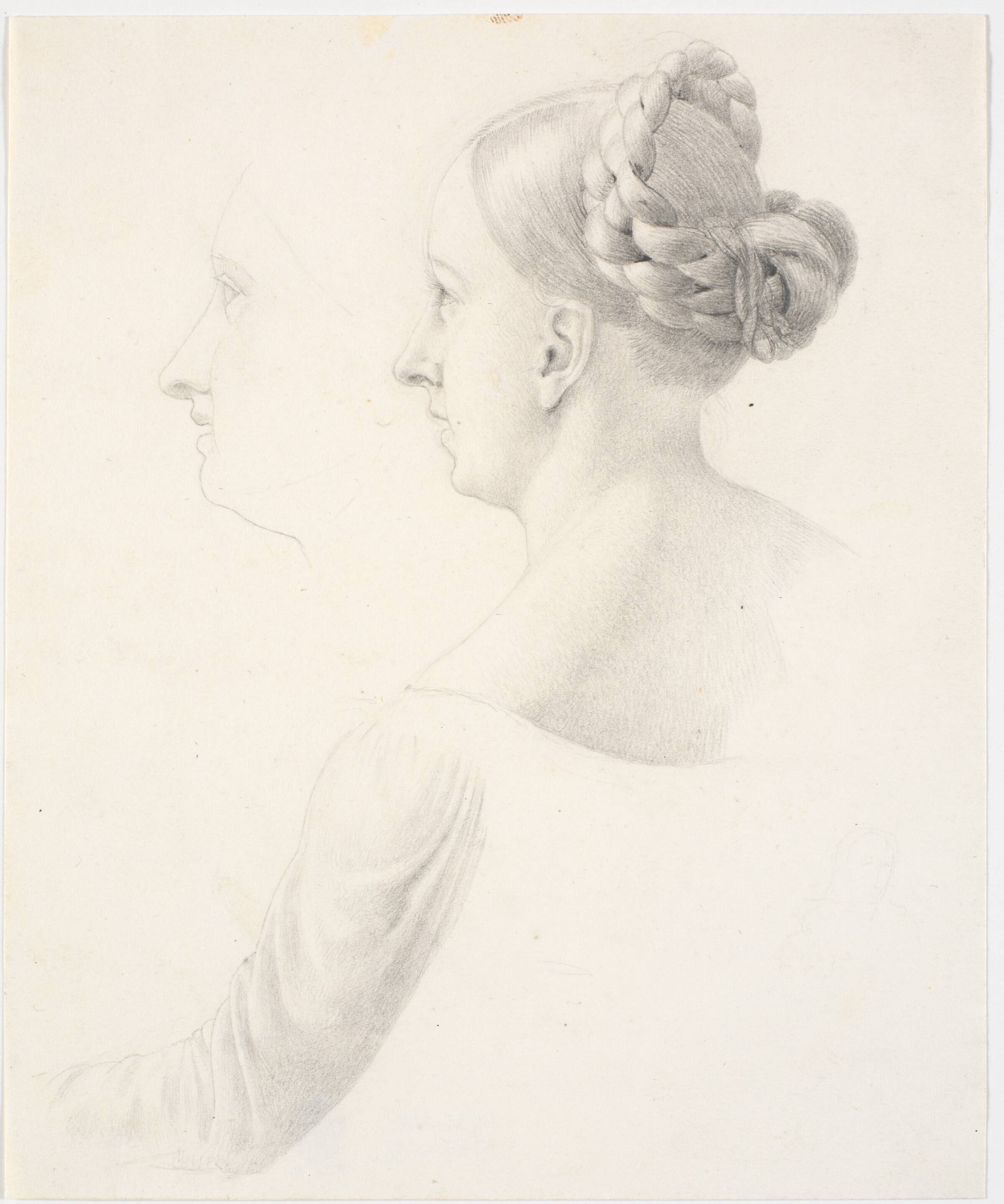 Kvindehoved i profil til venstre, skuldre og venstre arm, Martinus Rørbye, 1819
