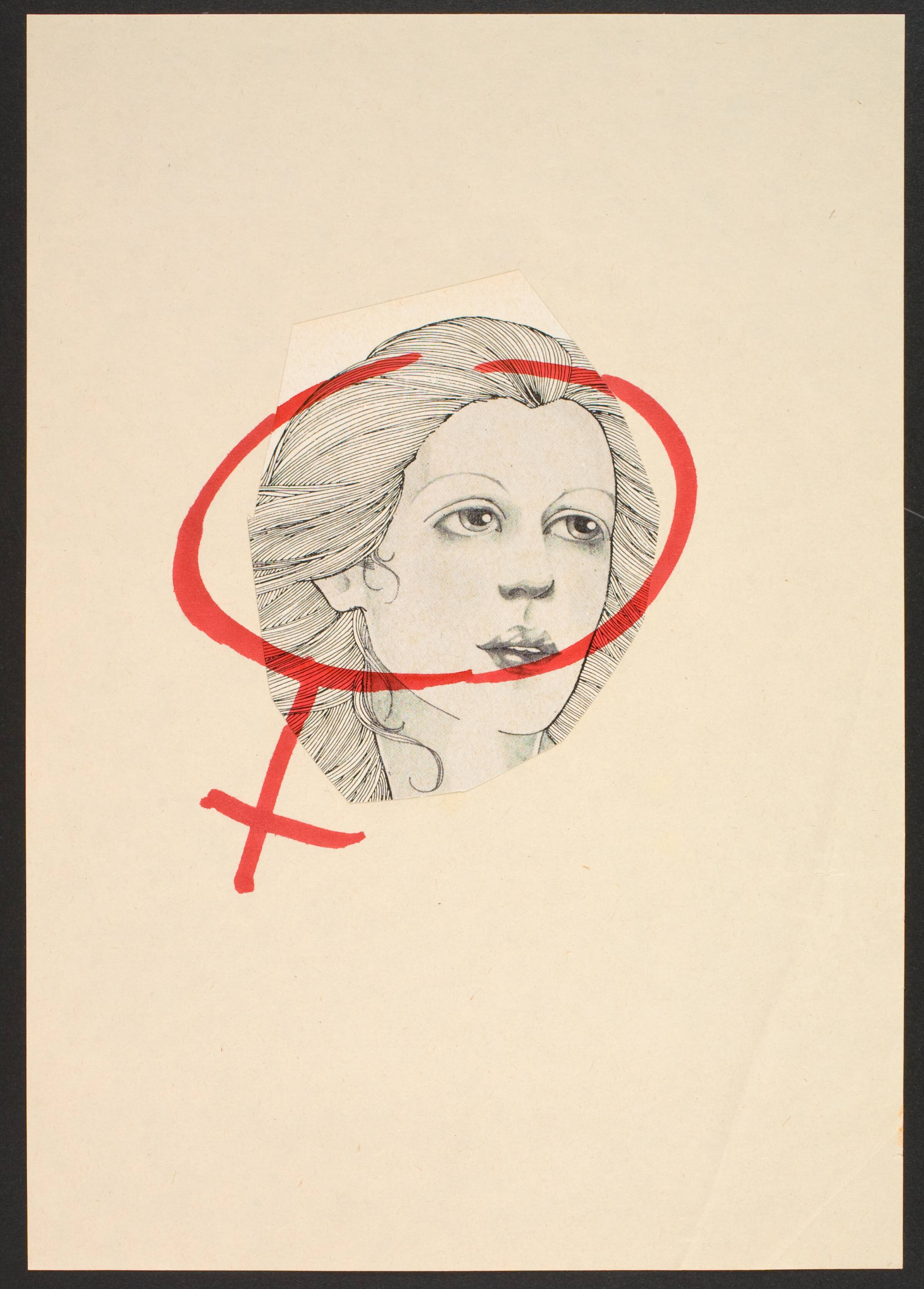Udklip på papir med kvindetegnet, Lene Adler Petersen, 1974