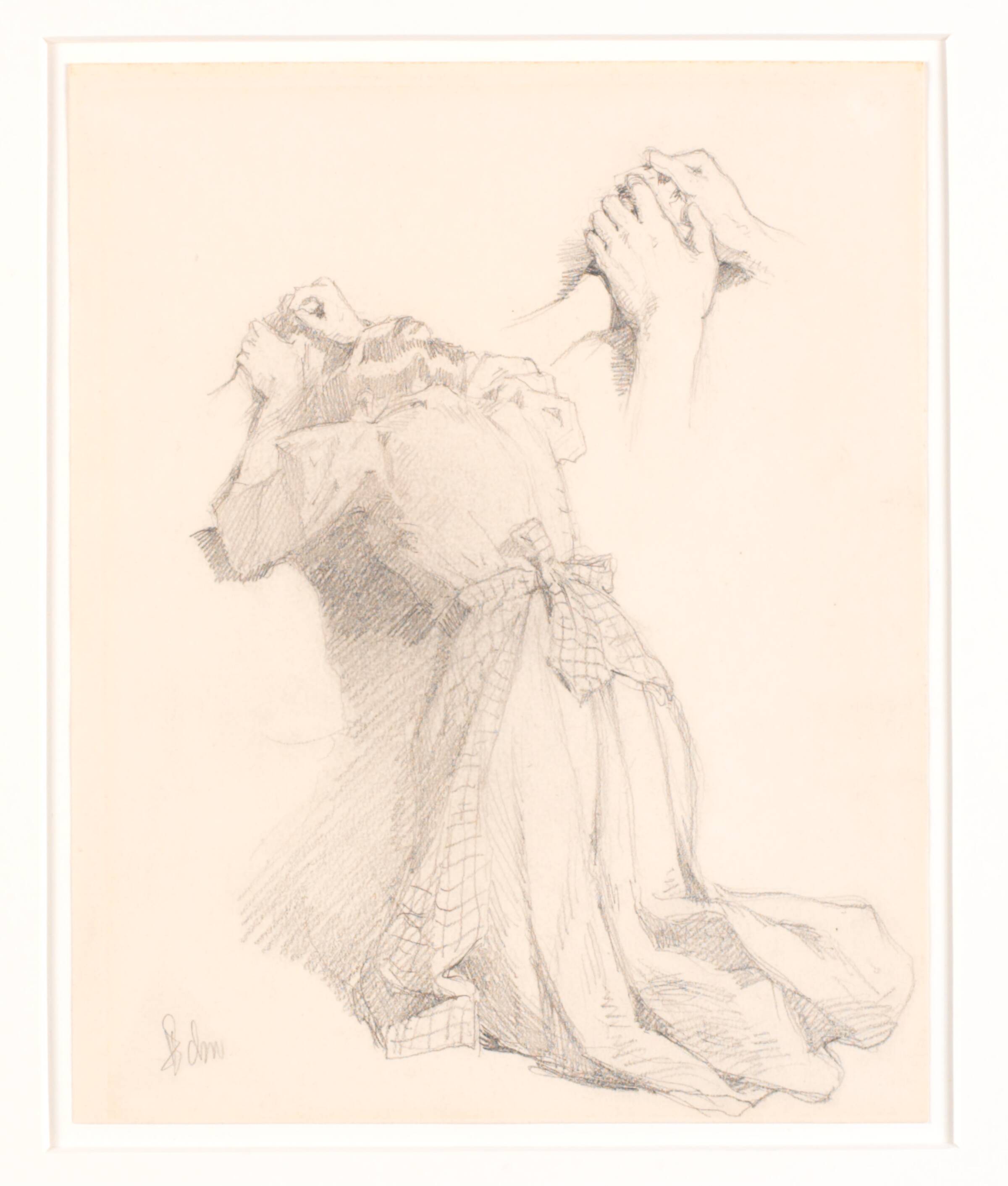 Knælende ung kvinde set fra ryggen og studie af hænder, Frans Schwartz, 1850-1917
