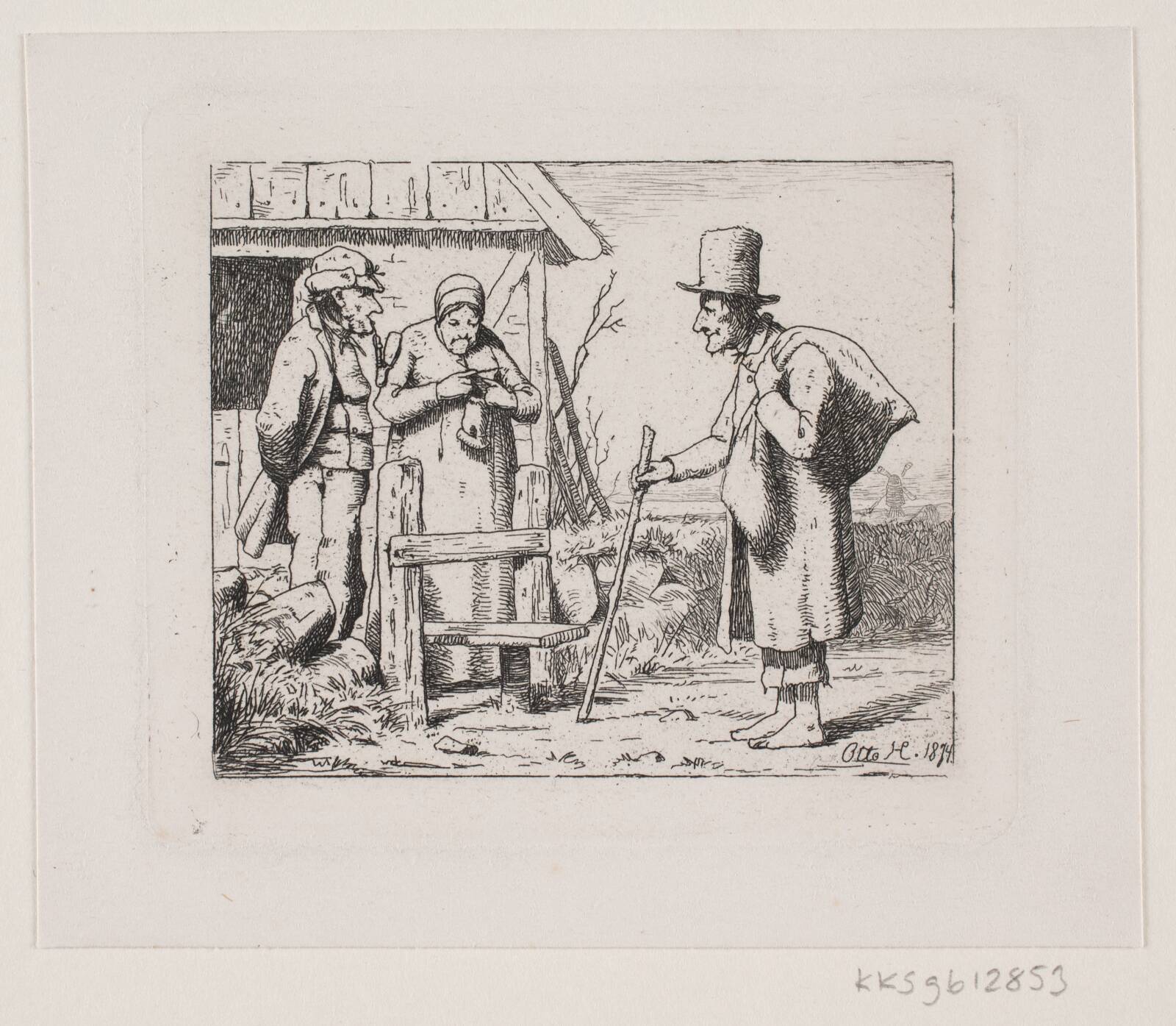Figurer ved et bondehus, Otto Haslund, 1874
