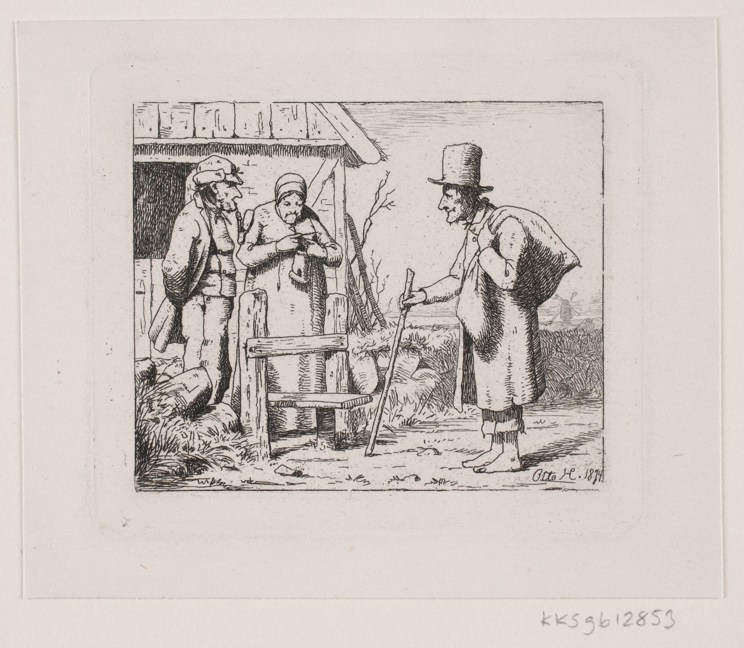 Figurer ved et bondehus, Otto Haslund, 1874