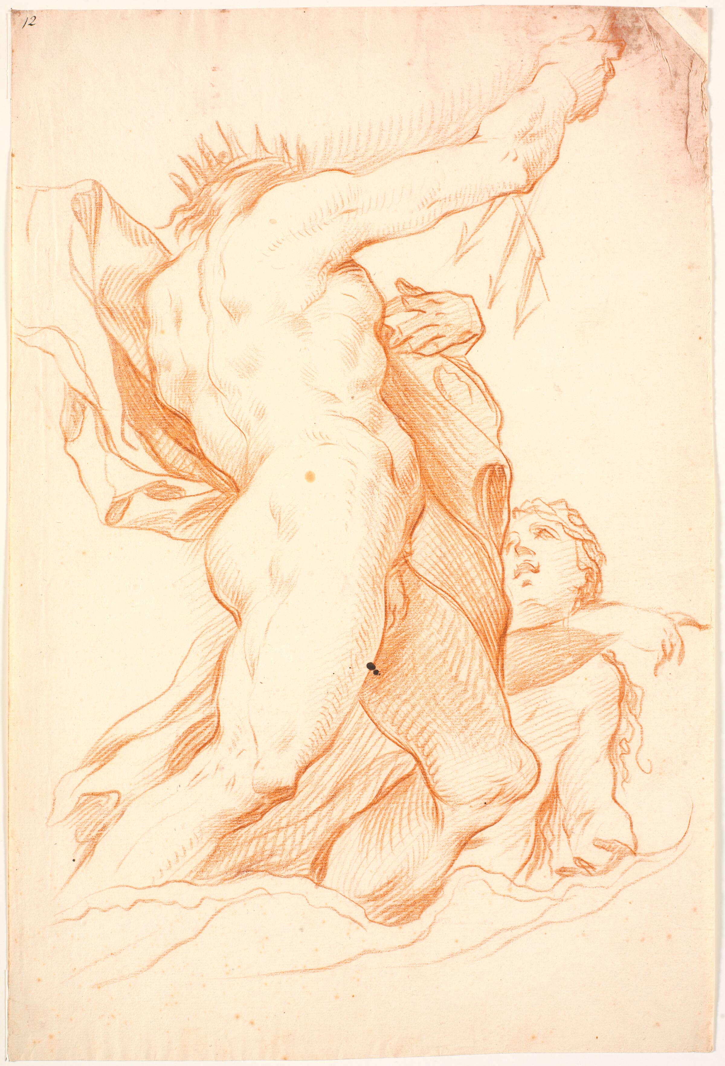 Poseidon stående med løftet trefork, samt en nereide, Bénoit Le Coffre, 1671-1722