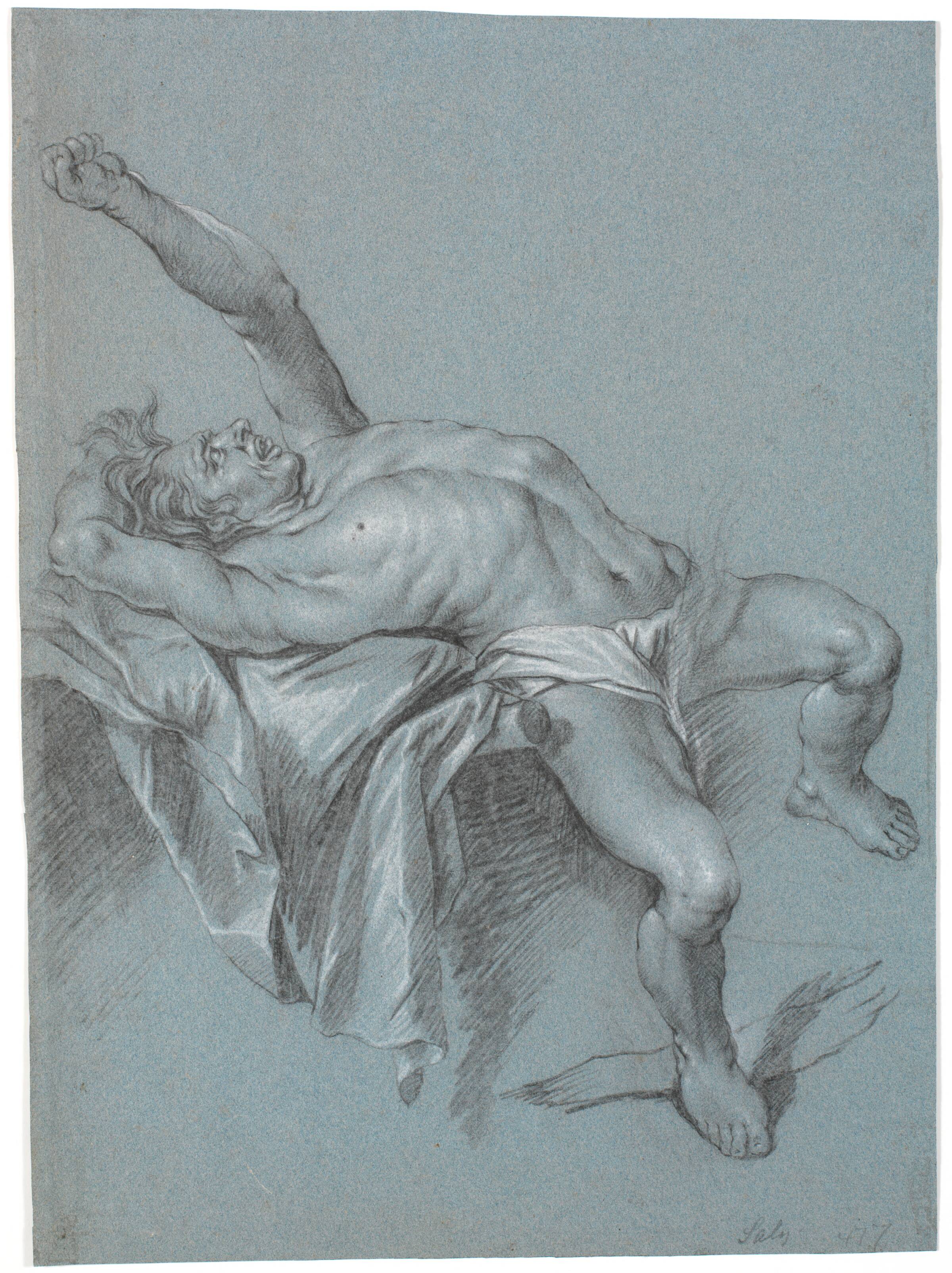 Polyfem bindes? (Liggende tilbagelænet mand med venstre arm hævet), Heinrich Dittmers, 1625-1677