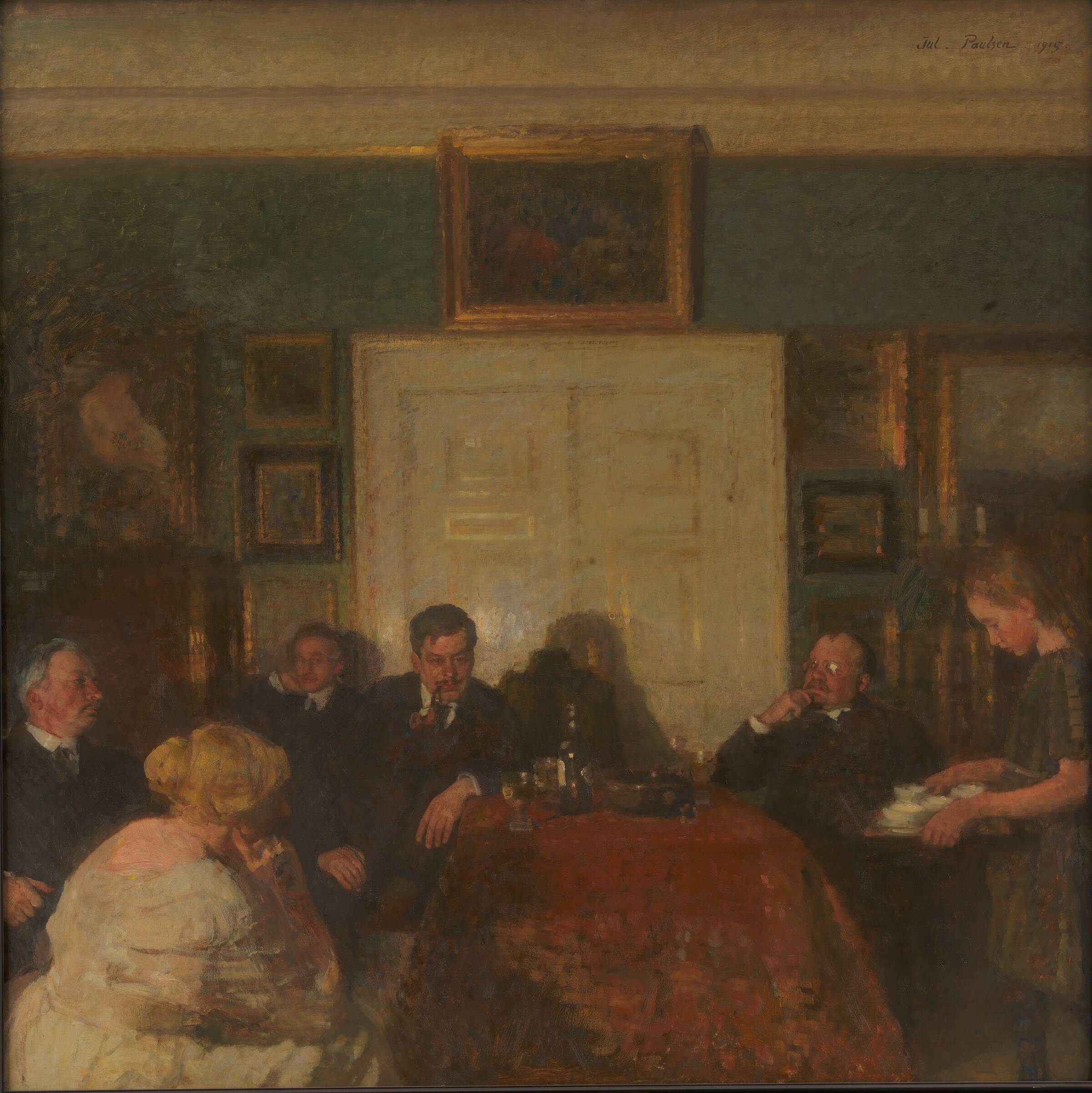Aftenselskab i kunstnerens hjem, Julius Paulsen, 1915