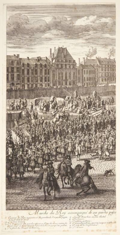 Ludvig XIV i procession over Pont Neuf (venstre del)