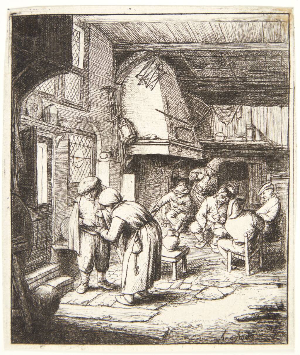 Krostue med bonde, der betaler sin regning, Adriaen van Ostade, 1646