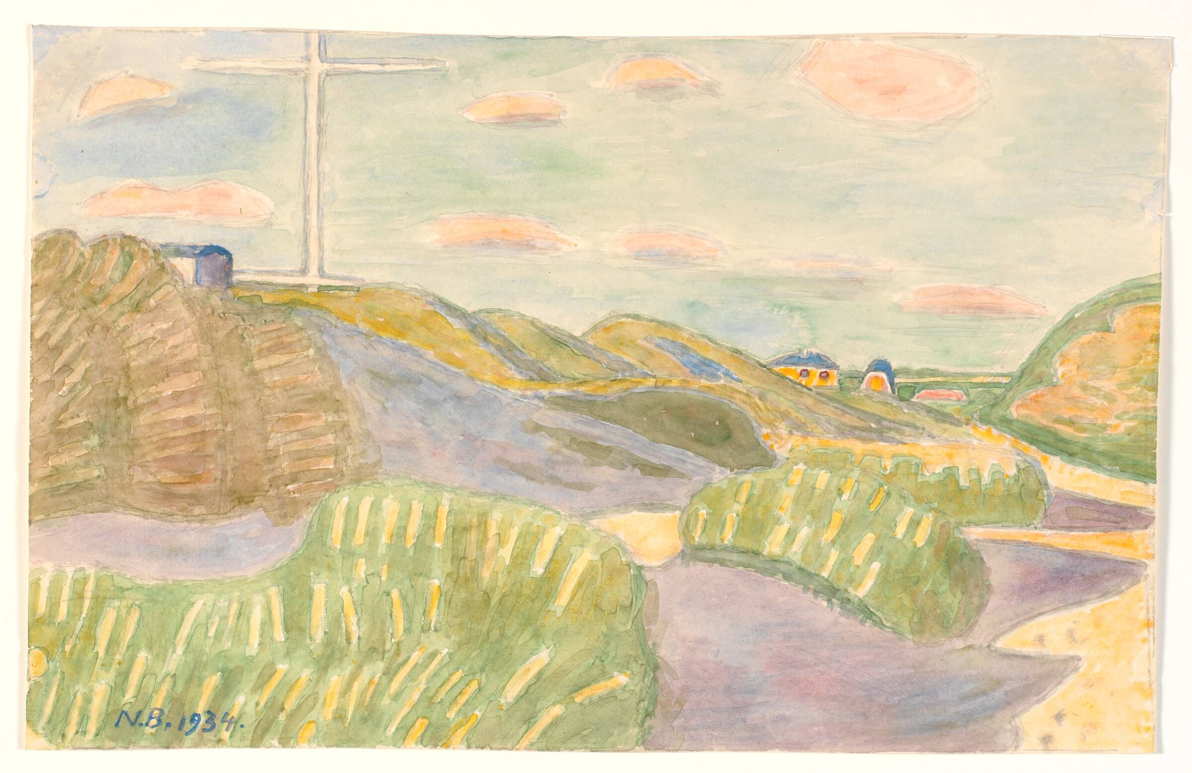 Fra Vejlby klint. Udsigt ind mod land, Niels Bjerre, 1934