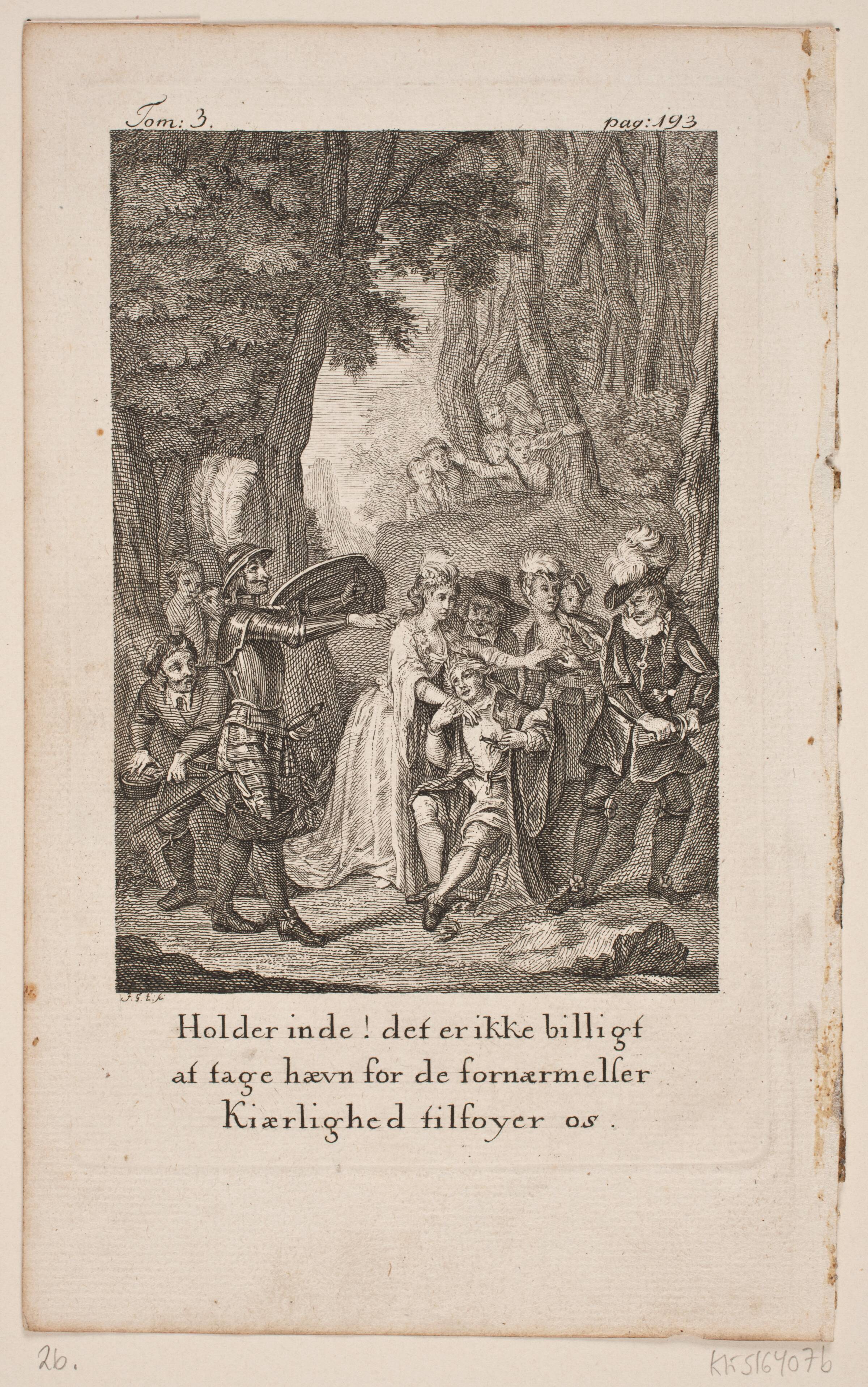 Illustration til Cervantes "Don Quijote", bind 3, p. 193, J.G. Preisler, 1776-1777