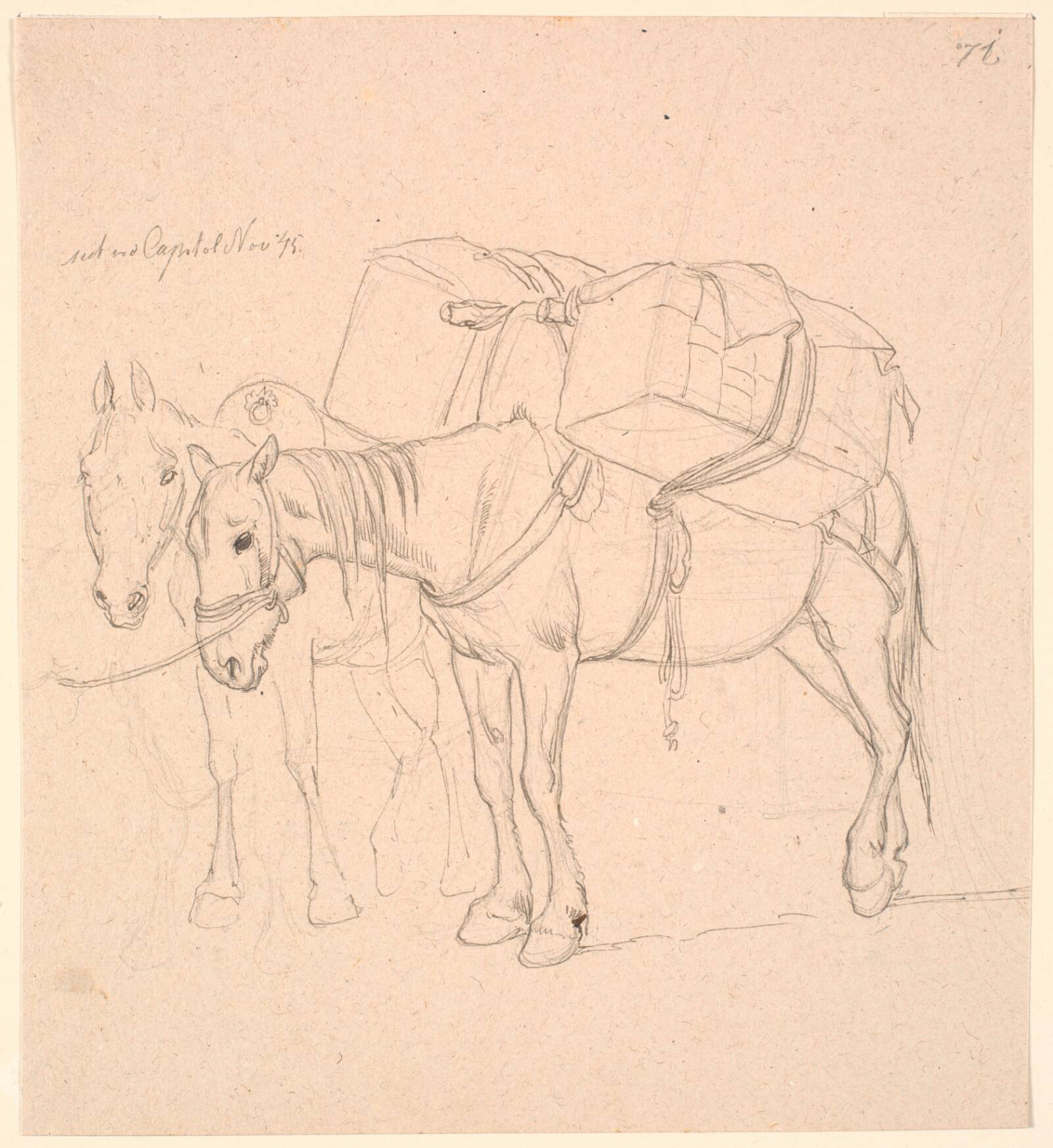 To heste med oppakning, Johan Thomas Lundbye, 1845