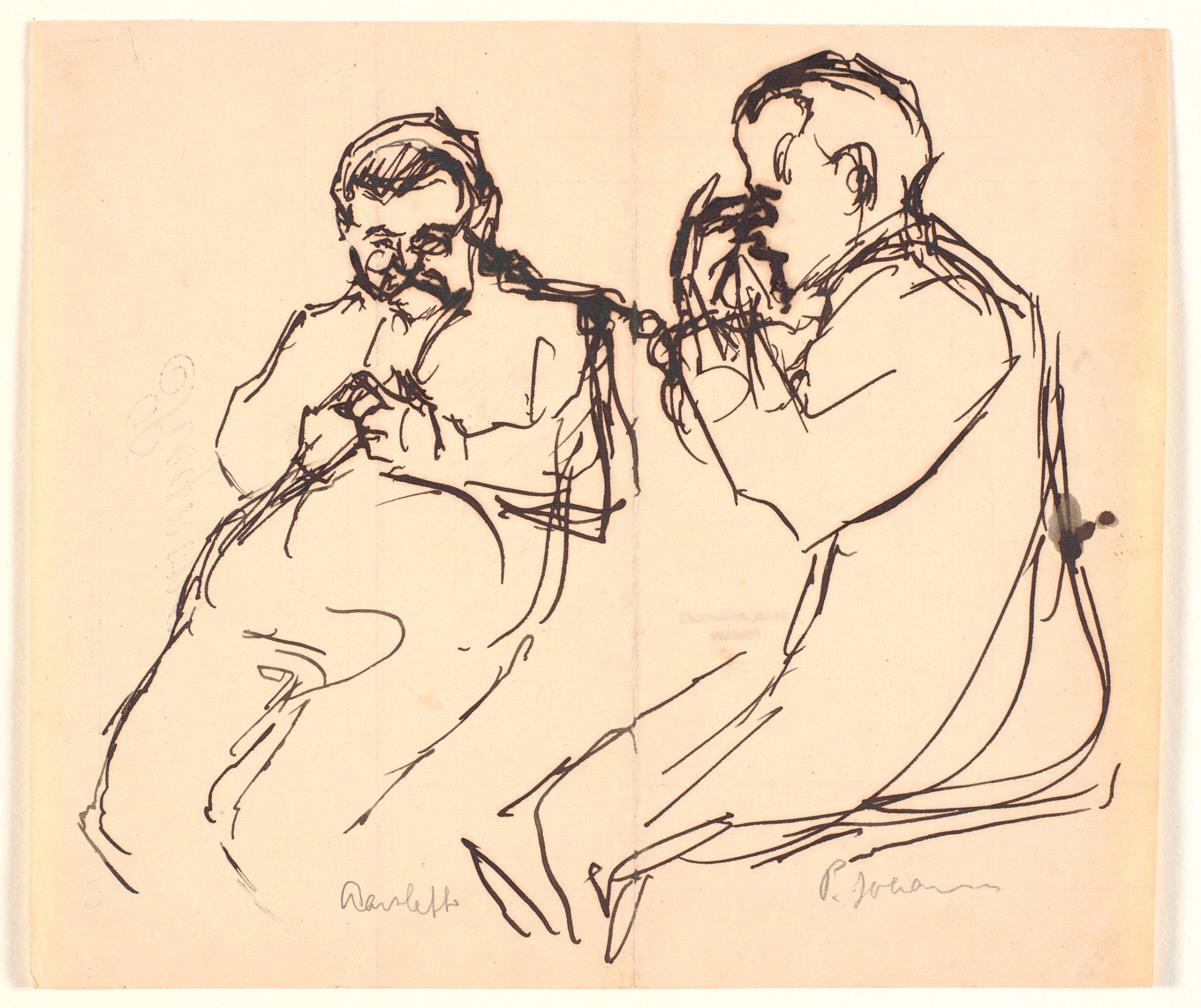 Figurskitse. To siddende mænd: Aarsleff og P. Johansen, Viggo Johansen, 1906