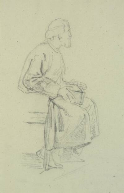 Figurstudier. Siddende gammel mand