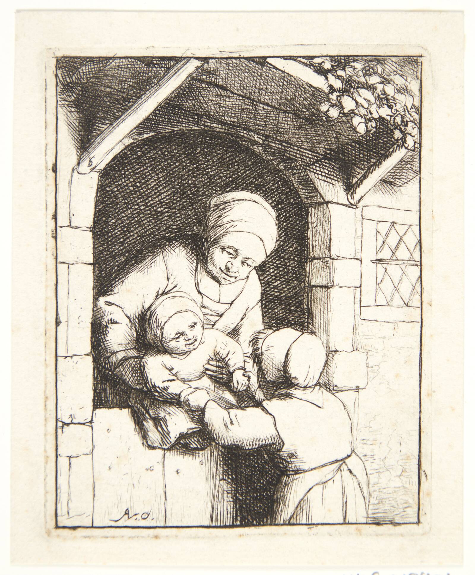 Mor med to børn, Adriaen van Ostade, 1671
