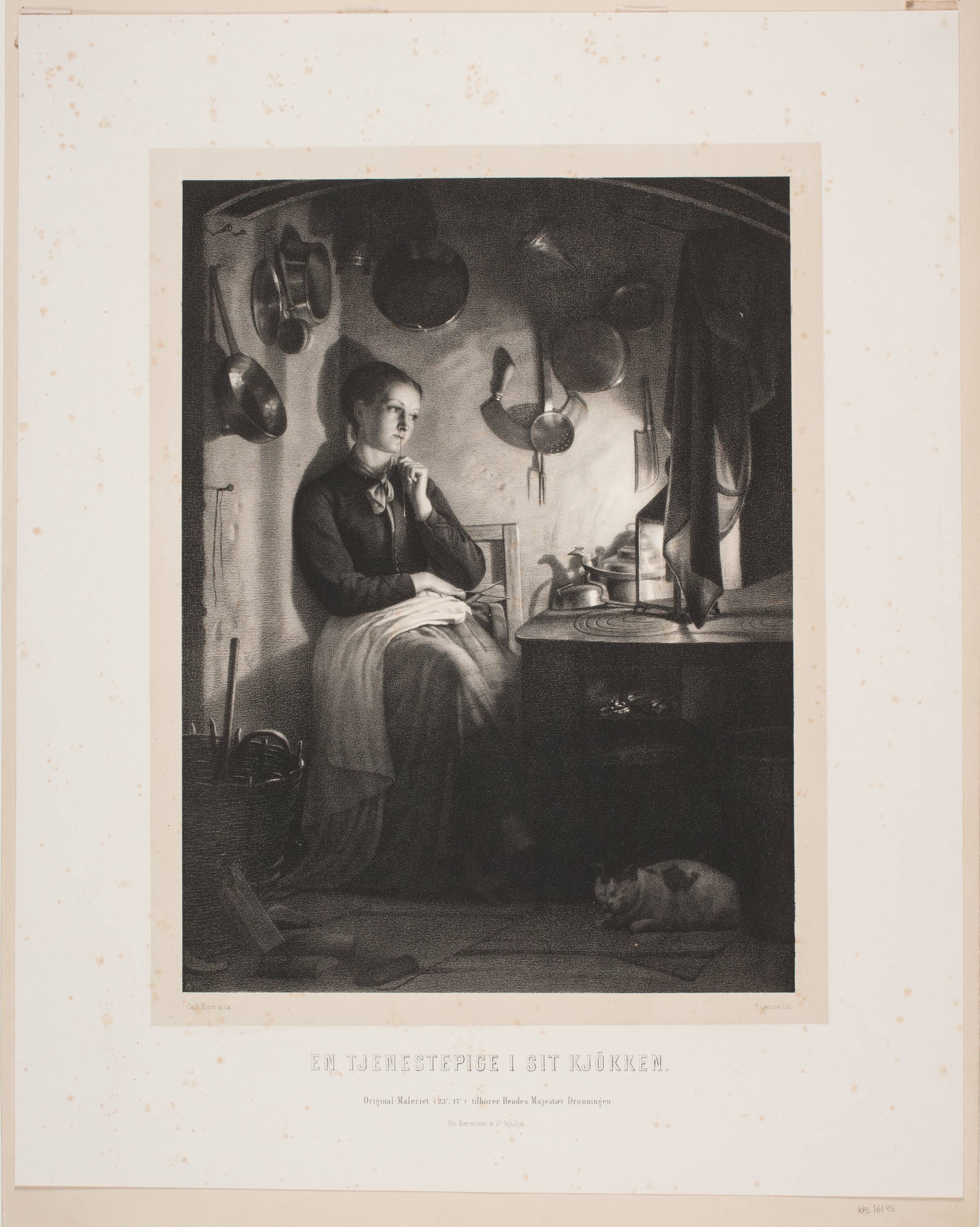 En tjenestepige i sit køkken, Peter Henrik Gemzøe, 1874