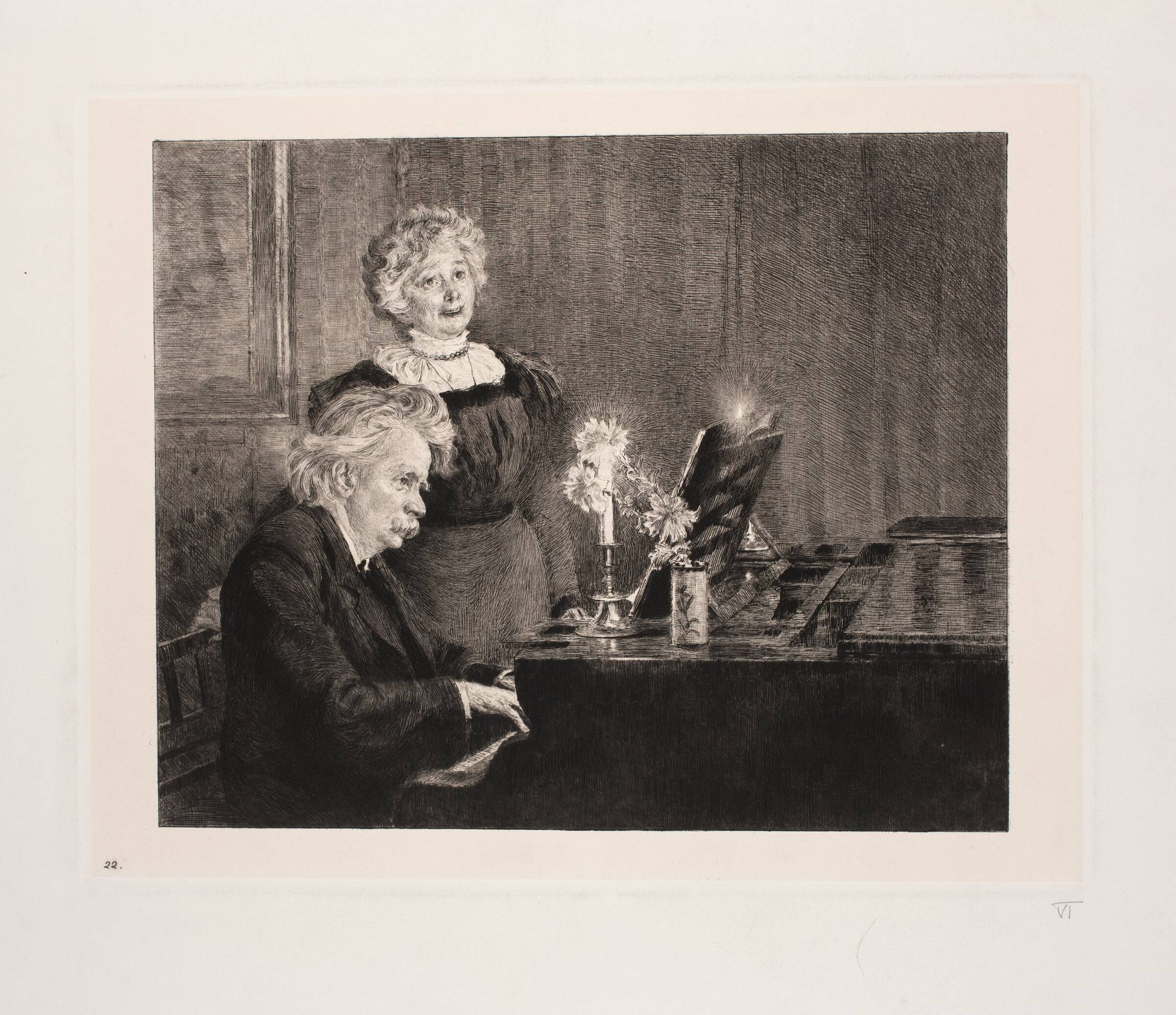 Edvard og Nina Grieg ved klaveret, P.S. Krøyer, 1899