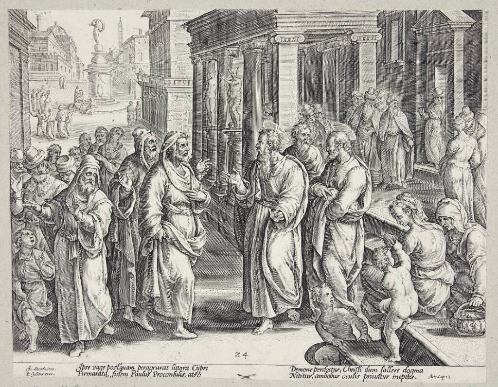 Elimas gøres blind, Adriaen Collaert, 1582